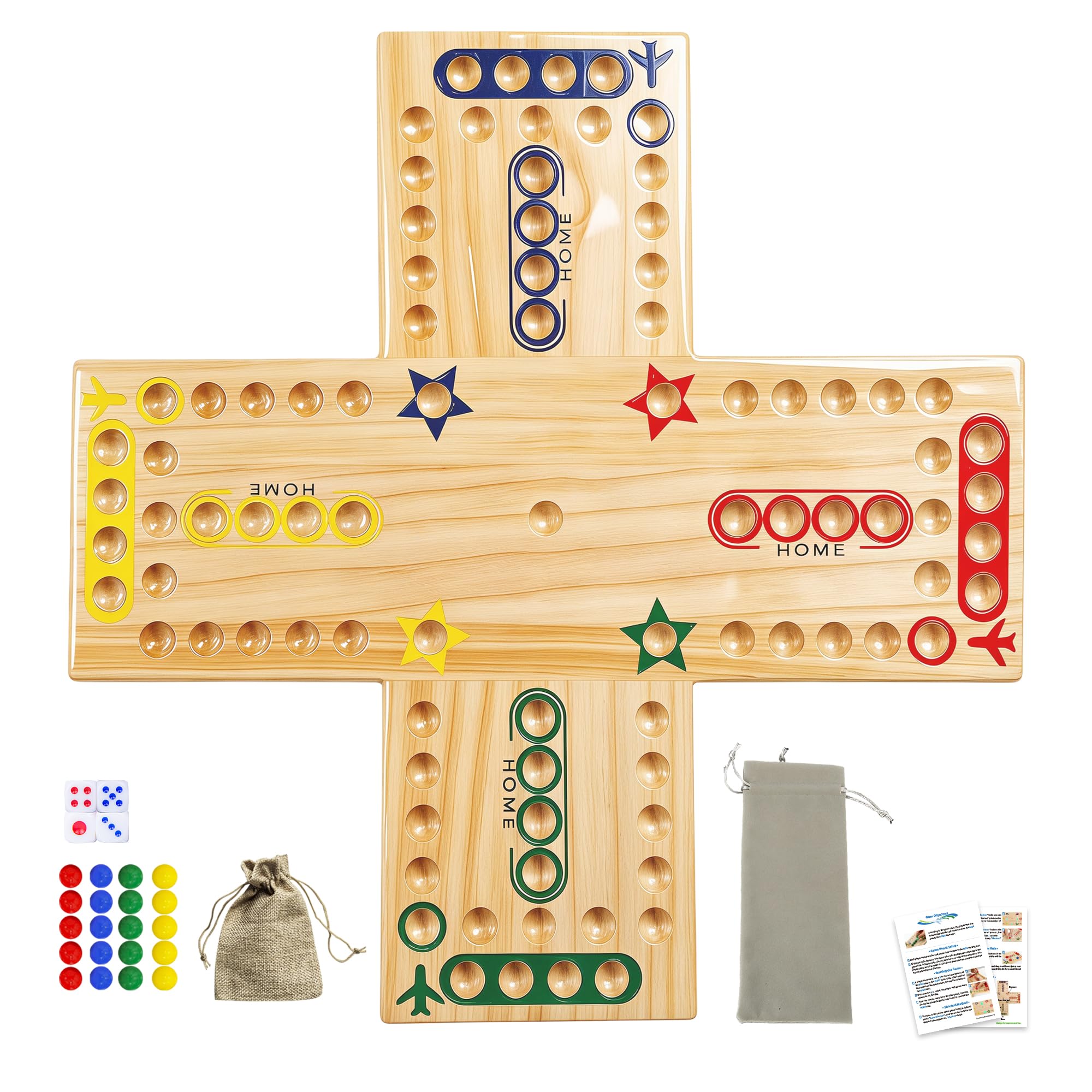 Wahoo Board Game, 15 inch Marble Board Game Double Sided Painted Wooden Fast Track for 2…