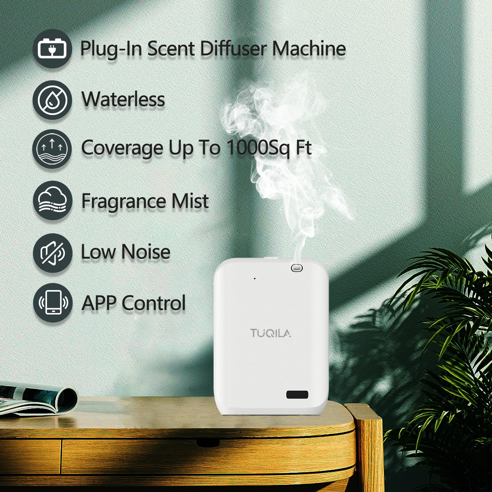 Diffuseur sans eau à brancher de 150 ml, 1000 m², contrôle par application, diffuseur d'huiles essentielles, diffuseur d'huiles essentielles, diffusion murale de parfum d'air froid pour la