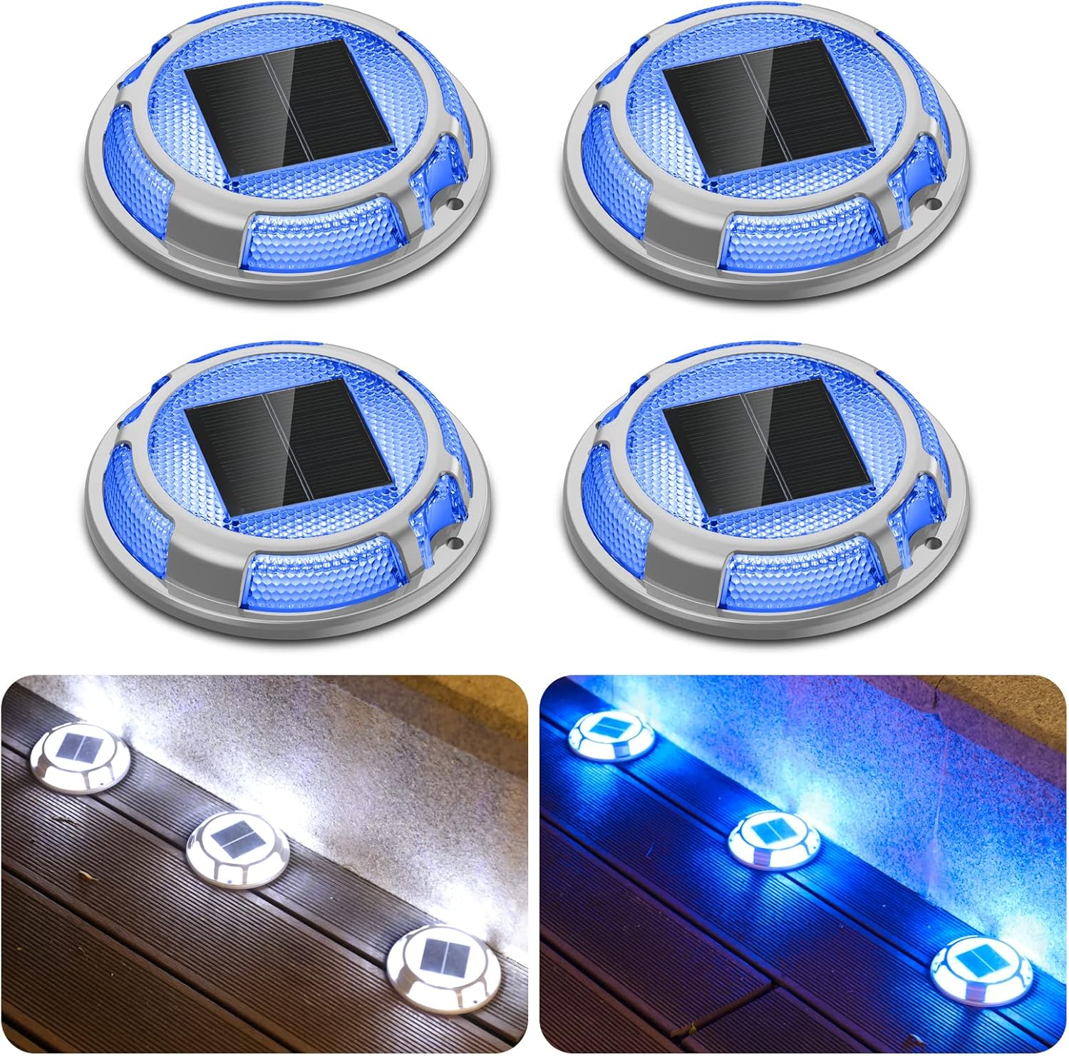 Solar Deck Light, FabStyl 2 Colors in 1 Solar Driveway Light Dock Light