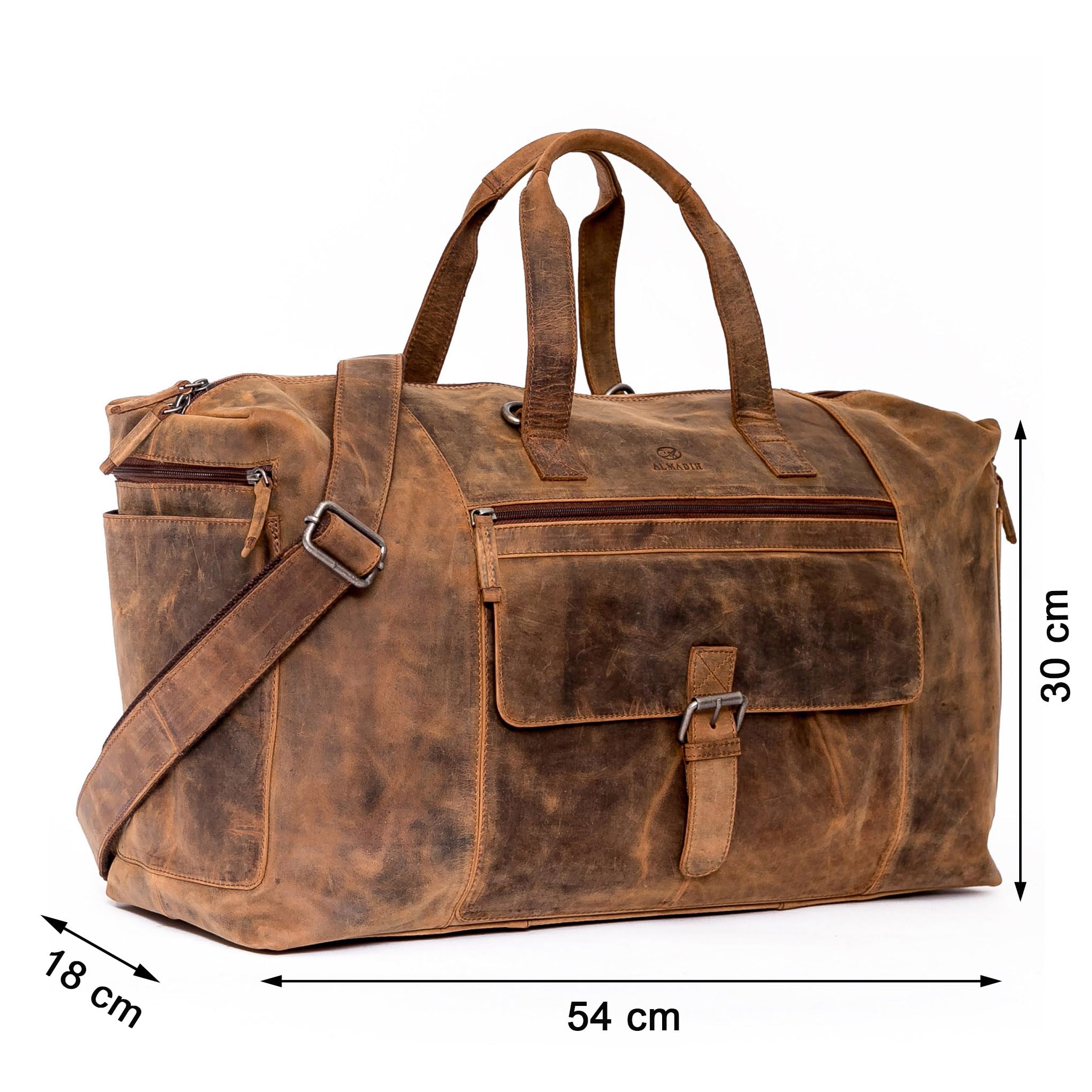 ALMADIH Echt Leder Reisetasche Herren 17 Zoll mit Laptopfach - Sporttasche Aiko braun Vintage - Weekender Handgepäck Gym Fitnesstasche Trainingstasche Damen Leder Umhängetasche (Aiko BV)