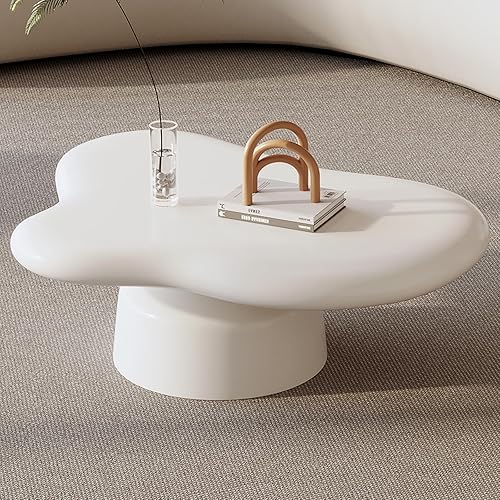 Miniatura 5 de Juego de 2 mesas auxiliares y mesa auxiliar nesting de nube, mesas centrales blancas irregulares modernas para sala de estar, mesas auxiliares de