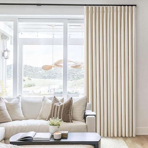 Miniatura 27 de Cortinas de lino 100% opacas de 90 pulgadas con pliegues de 2 paneles para sala de estar, con pestaña trasera plisada, cortinas oscuras con forma de