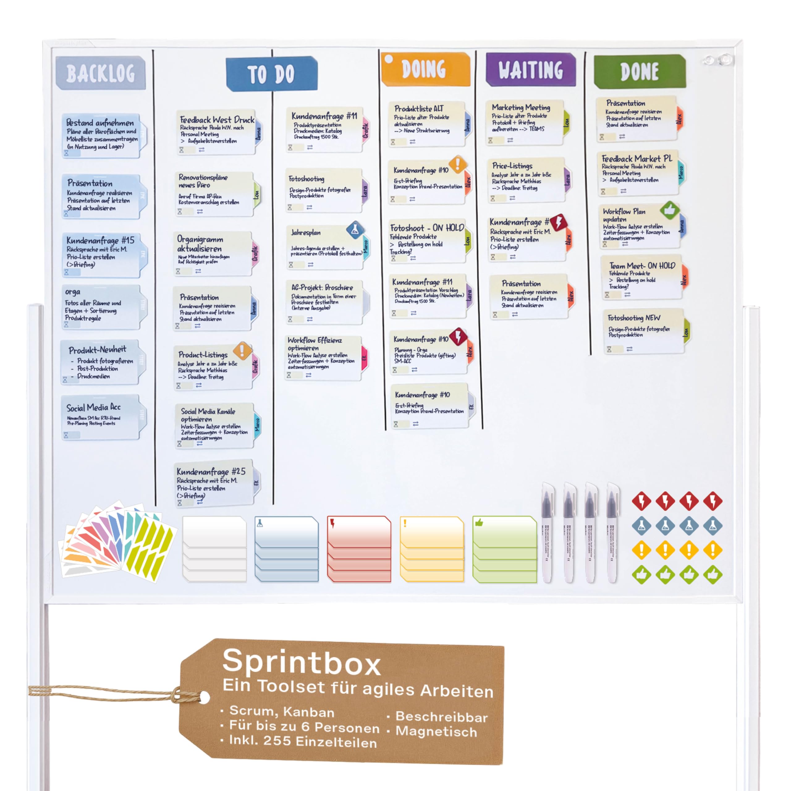 magnetoplan Sprintbox | Das Toolset für agiles Arbeiten | Inkl. 255 Einzelteilen | Enthält alles, was Ihr Projektteam für den Einstieg in Scrum oder Kanban benötigt | Sofort einsetzbar