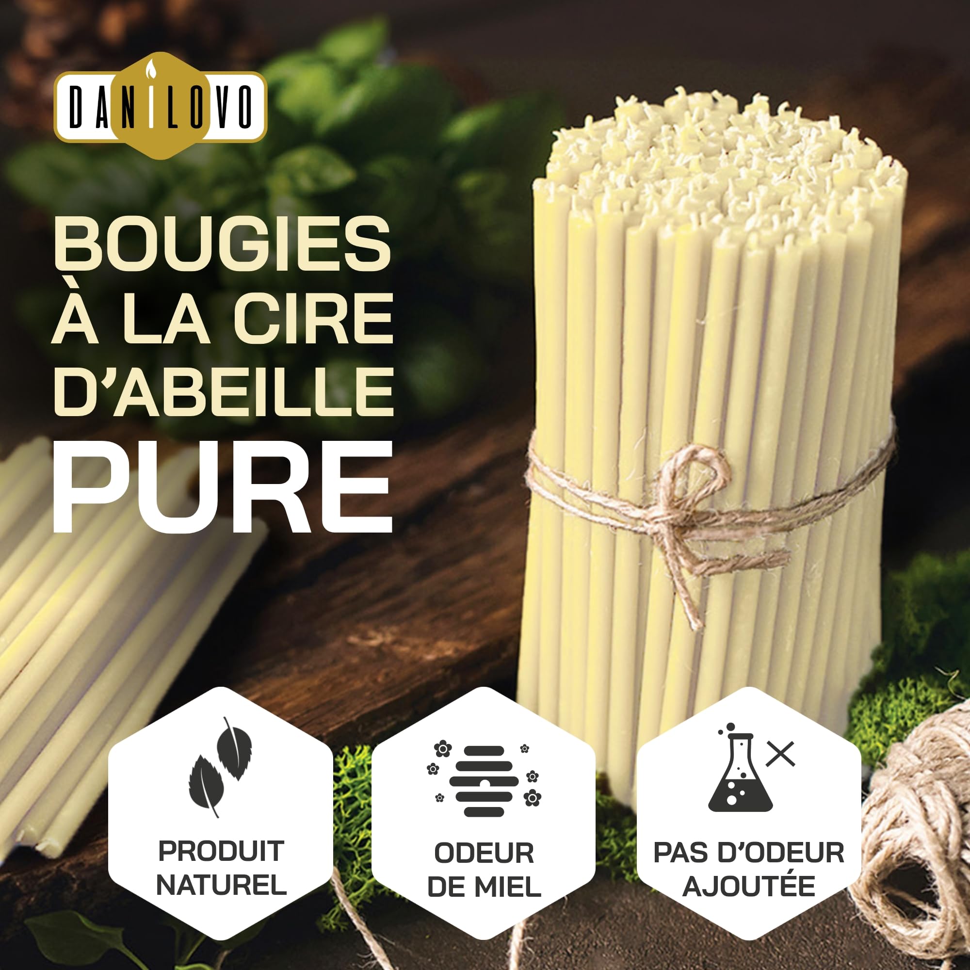 Bougies Cire D'Abeille Pure Danilovo Lot De 50 - 18,5 Cm Jaunes Pour Prière Et Décoration