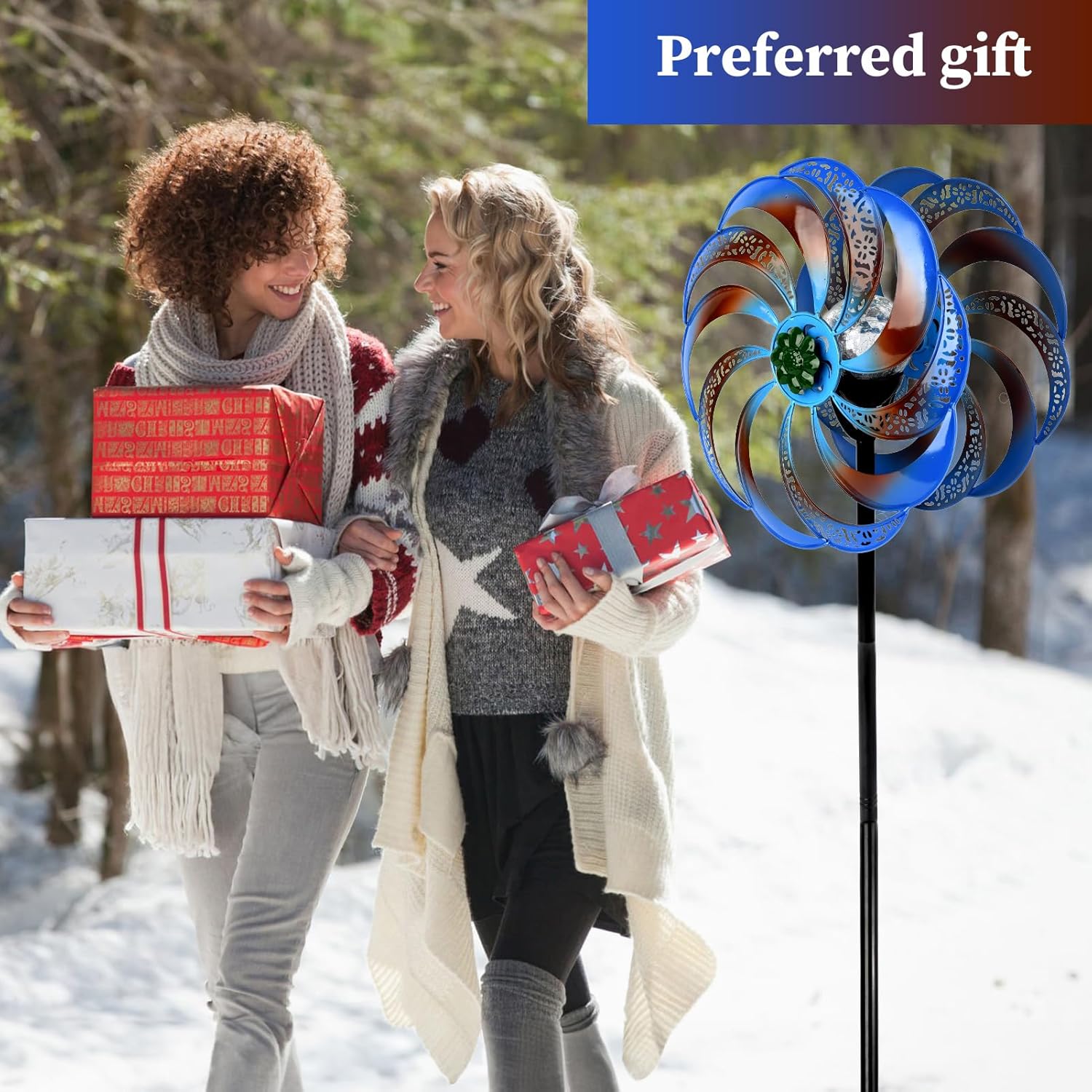 Wind Spinners Outdoor Clearance for Yard and Garden Metal Wind Spinners Outdoor 75 in Kinetic Art with Solar Powered Multi-Color Glass Ball Light for Backyard Lawn Decorations