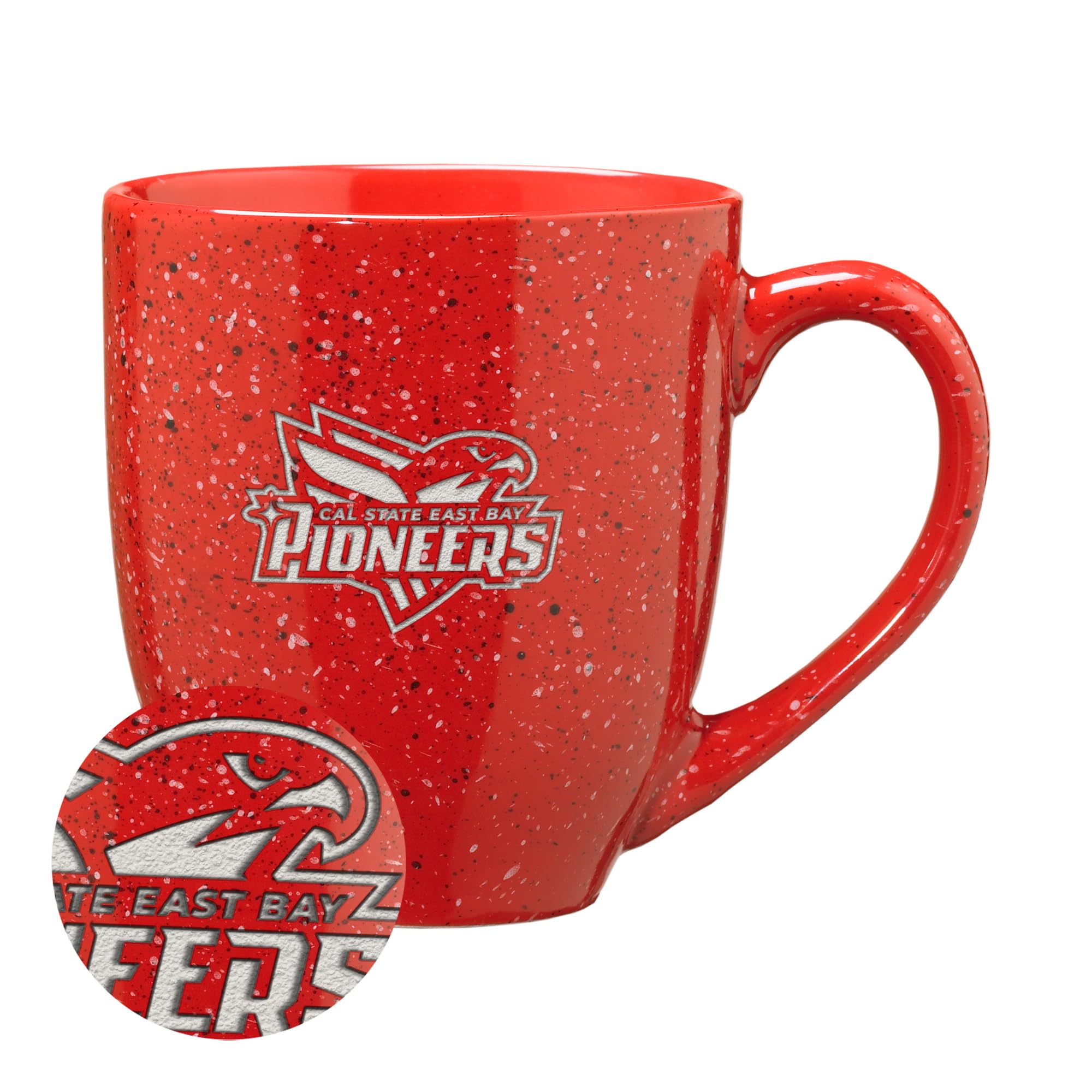 Rico Industries NCAA Cal State East Bay Pioneers Primary Logo Red 16 oz Team Color Laser Engraved Speckled Ceramic Coffee Mug — image 1