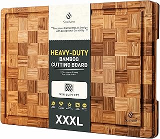 XXX Large Bamboo Cutting Board with Non Slip Feet and Over Sink Butcher Block Chopping Board Nice Solid Thick Wooden Juice Groove Huge Big XXl xlarge Best Hardwood Kitchen Counter Organic