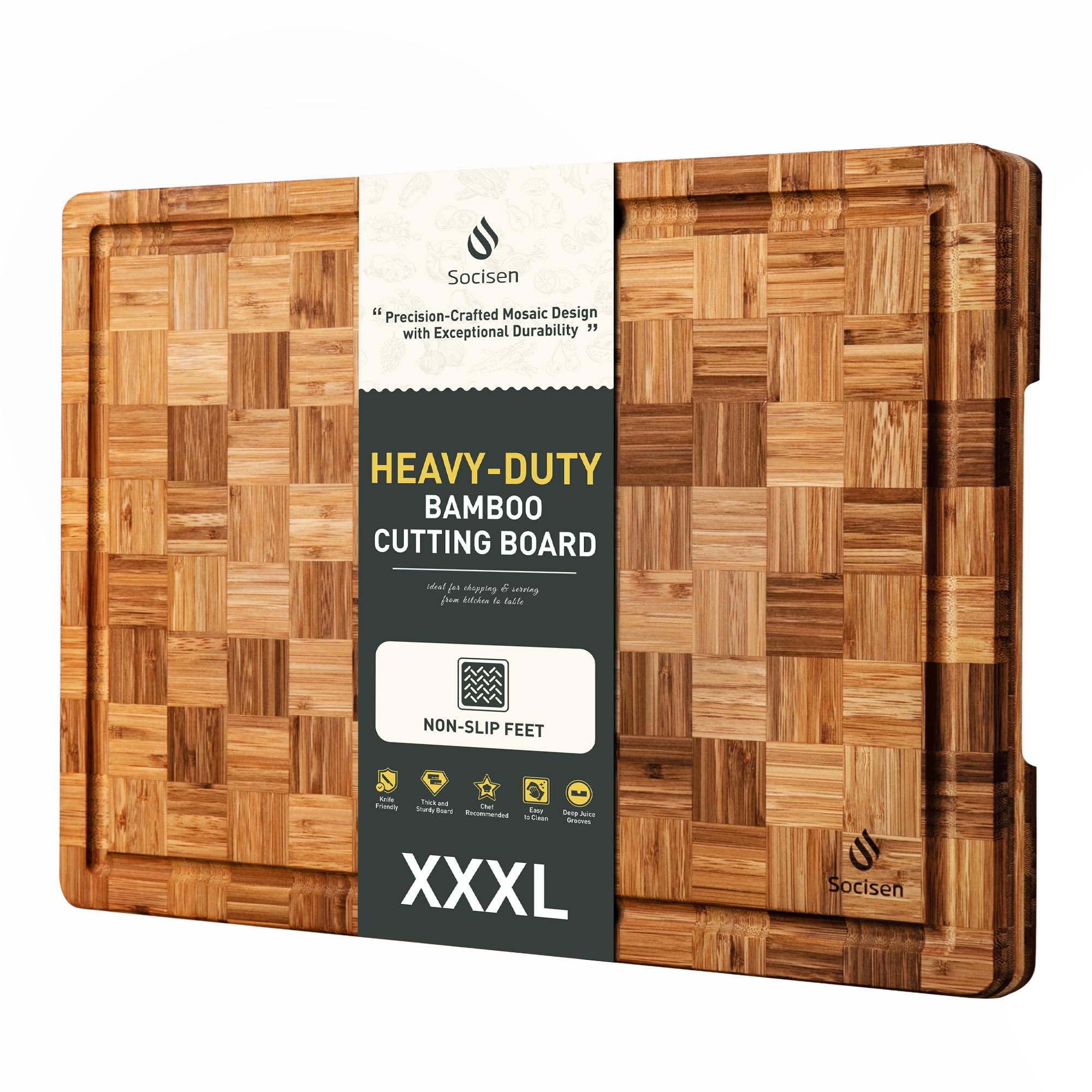 Extra Large Bamboo Cutting Board with Non Slip Feet and Over Sink Butcher Block Chopping Board Nice Solid Thick Wooden Juice Groove Big Xl XXl xlarge Best Hardwood Kitchen Counter Organic