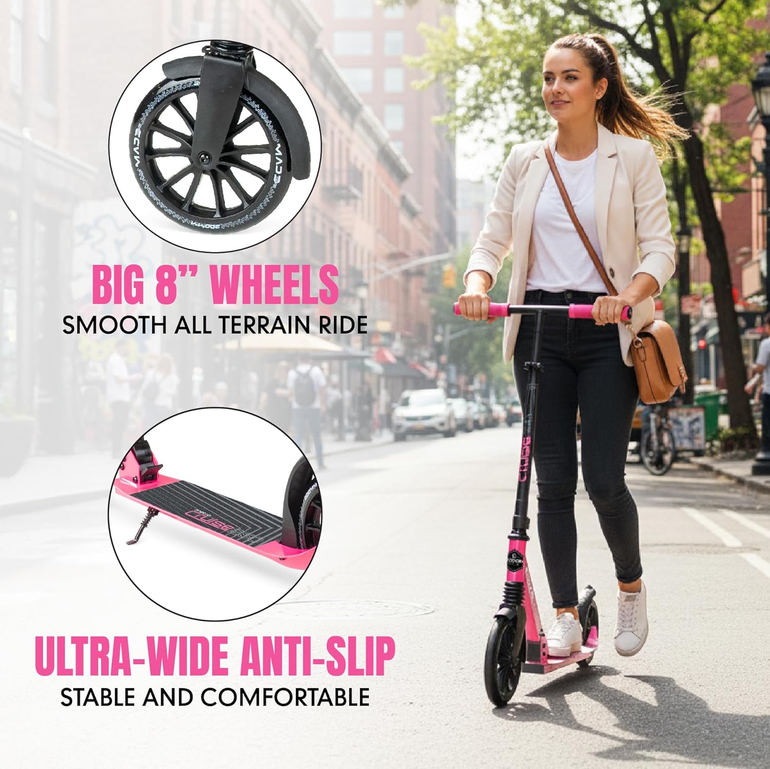 Folding Kick Scooter with Suspension for Adults and Teens – Adjustable Handlebar – Big 200mm Wheels – Lightweight Frame – 250lbs Capacity – Madd Gear Metro Cruise 250