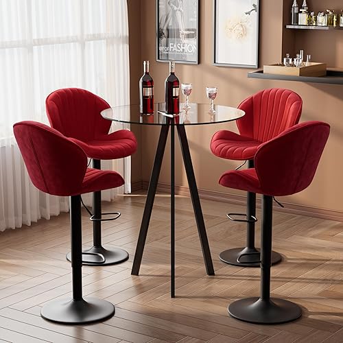 Moderno juego de mesa redonda de bar para 4, mesa de bar de cristal de 37.4 pulgadas con taburetes de bar ajustables, juego de mesa de comedor