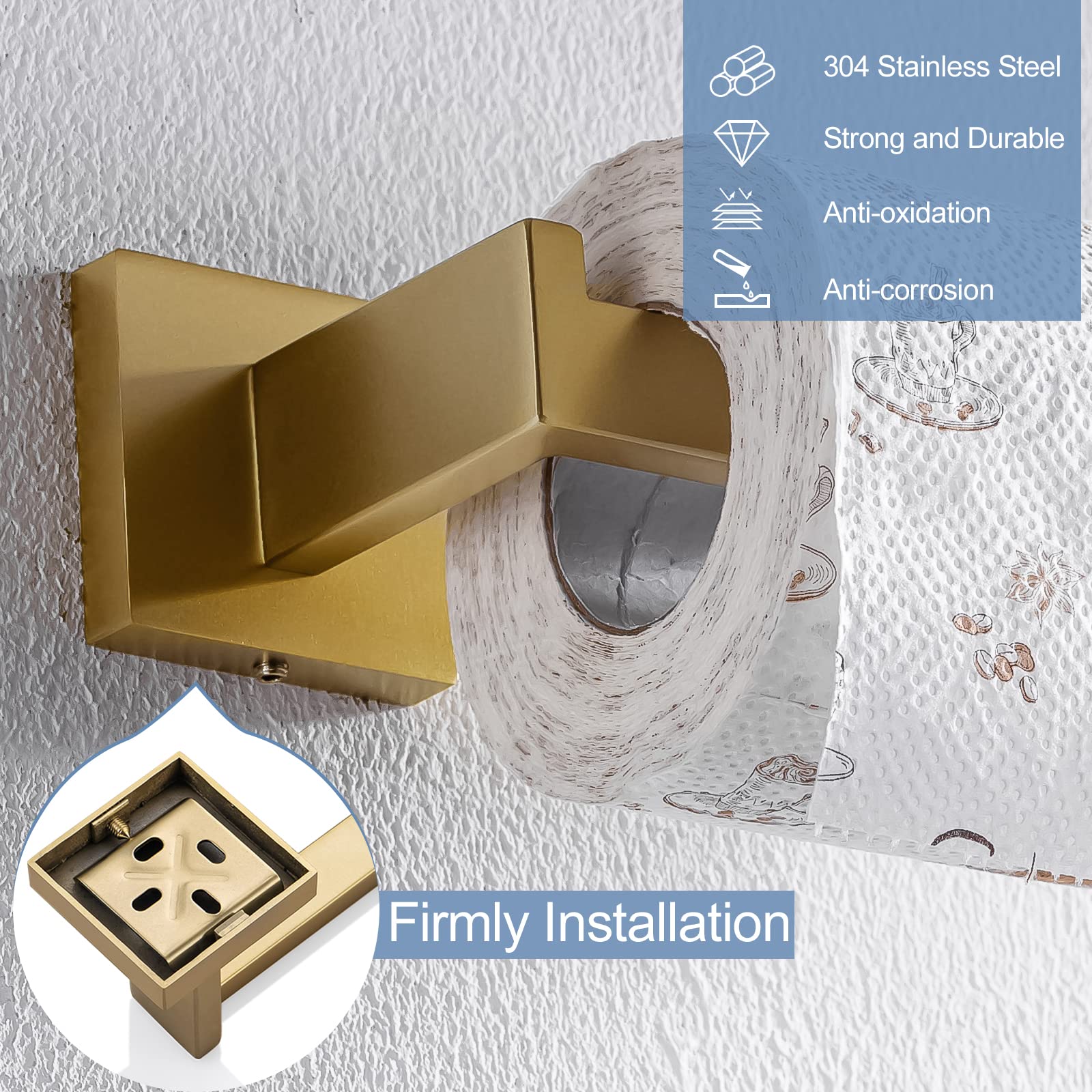 TQKAG Brushed Gold Toilet Paper Holder Wall Mount Roll Holder for Bathroom — Amazon image 5
