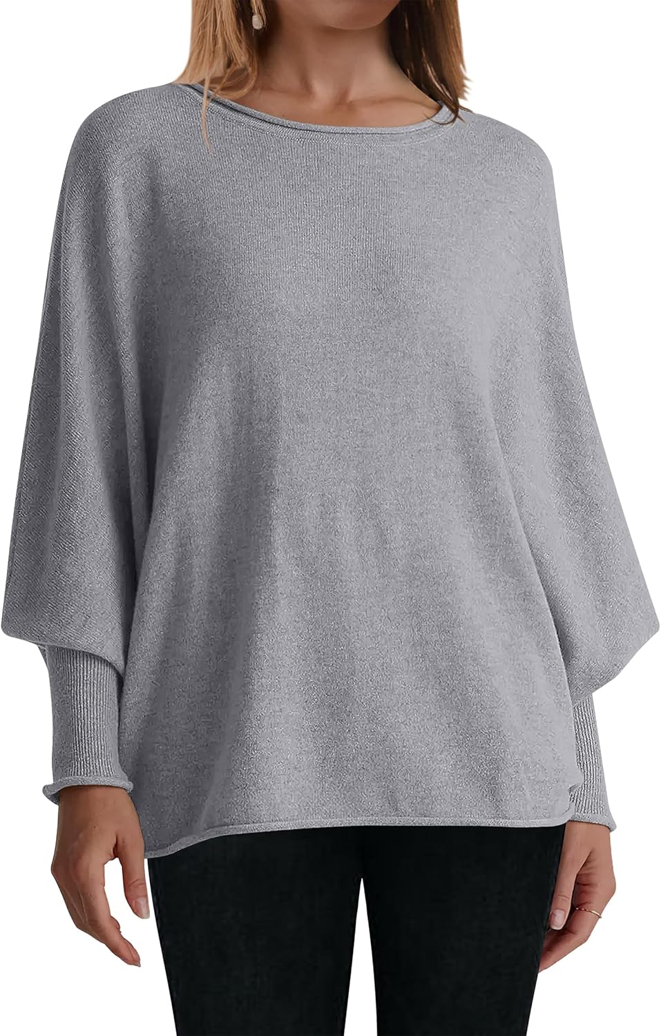 ANRABESS Womens Oversized Batwing Sleeve Sweaters Crewneck Casual Fall Knit Loose Pullover Tops 2025 Work Winter Outfits