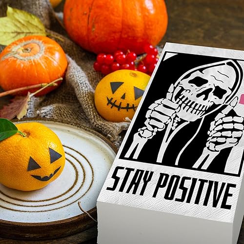 Miniatura 5 de AnyDesign - 80 servilletas de papel para invitados de Halloween, diseño de calavera espeluznante, diseño de esqueleto aterrador, servilleta