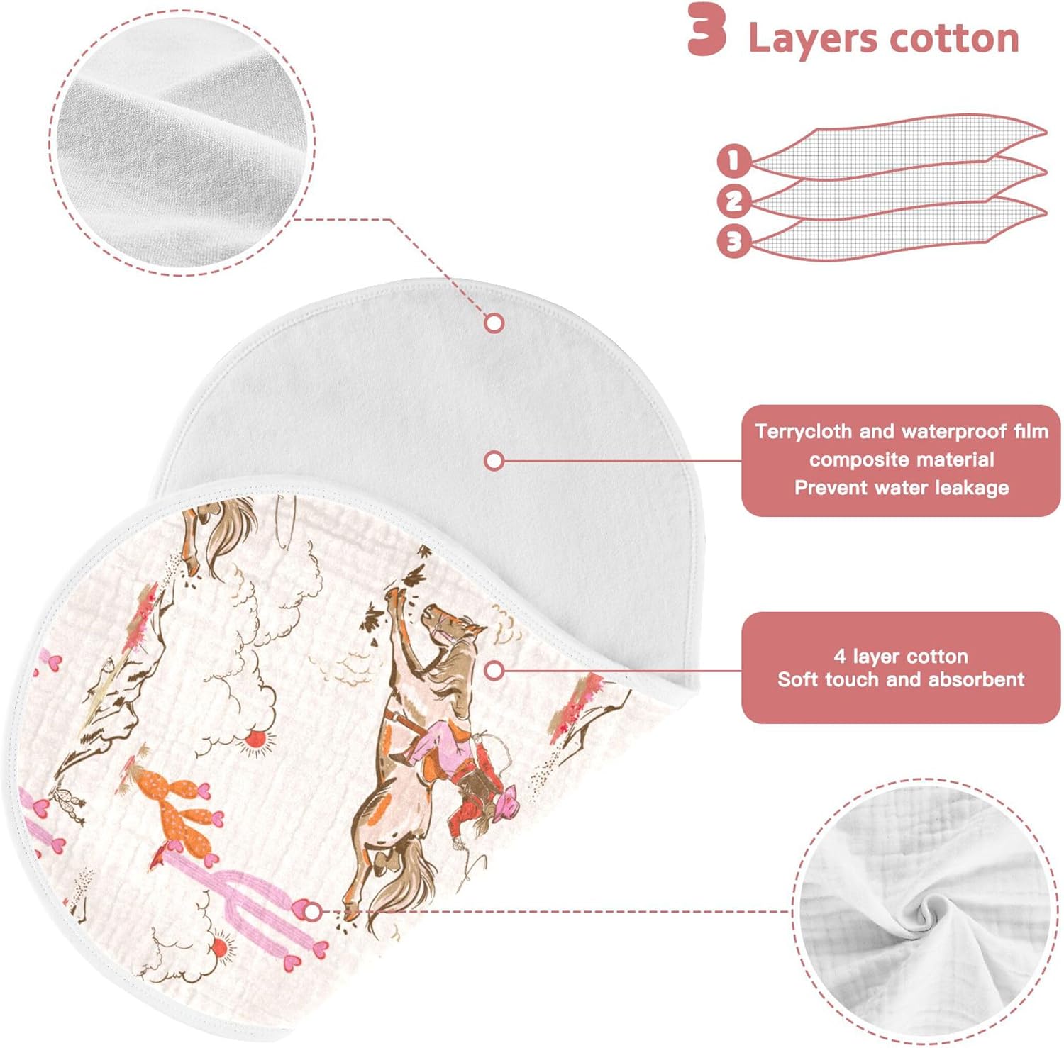 Cowgirl Western American Burp Cloths Baby Boys Girls Absorbent Soft Cotton Burping Cloths Rags 4 Pack