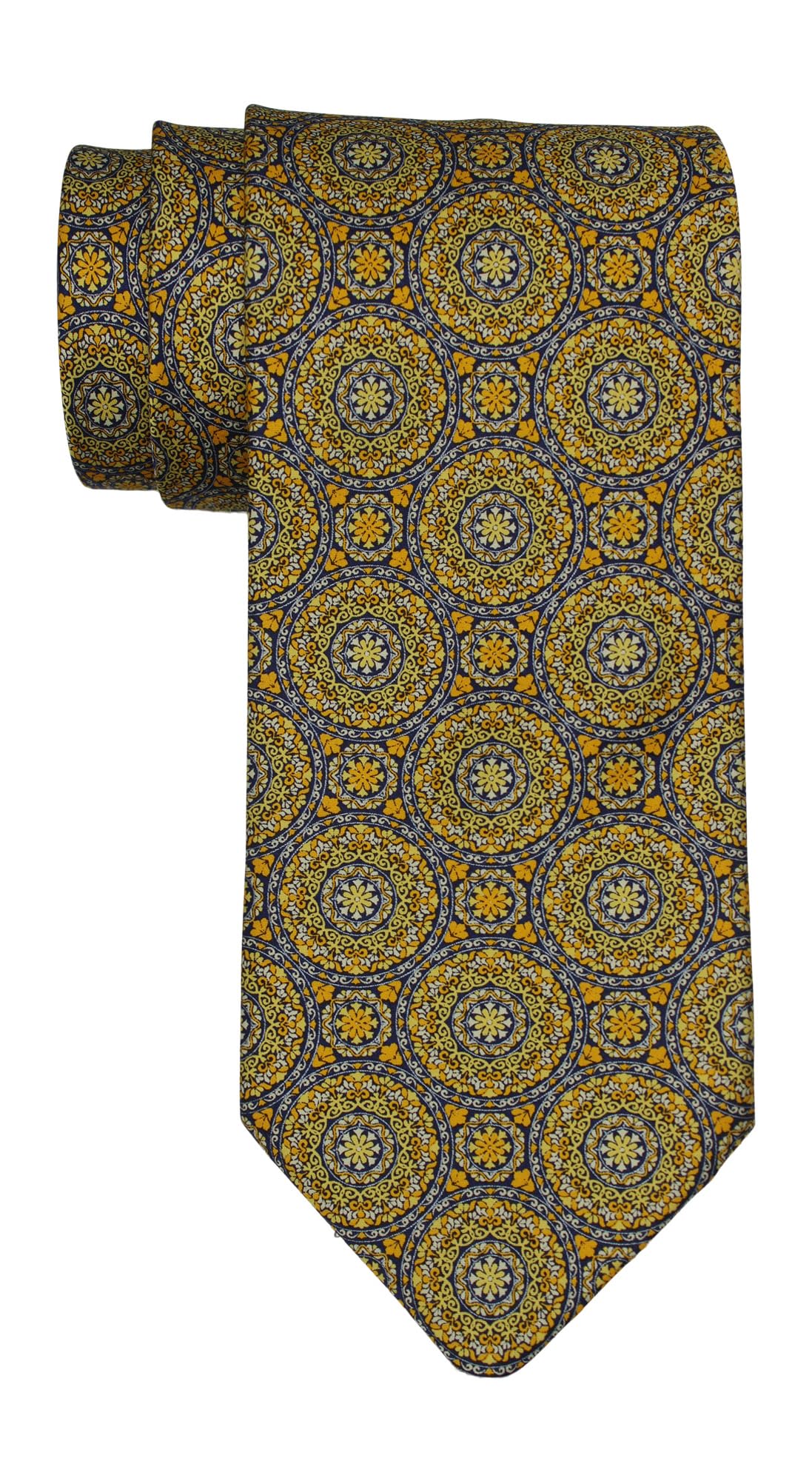 Italo Ferretti Ausgefallene Medaillon-Krawatte, Satin, Gelb, gelb, about 3 1/4 inches wide