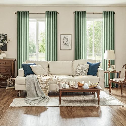 Miniatura 7 de Cortinas verde oliva de 108 pulgadas, 2 paneles para sala de estar, semitransparentes, reductoras de luz, aireadas, modernas, elegantes, extra Verde