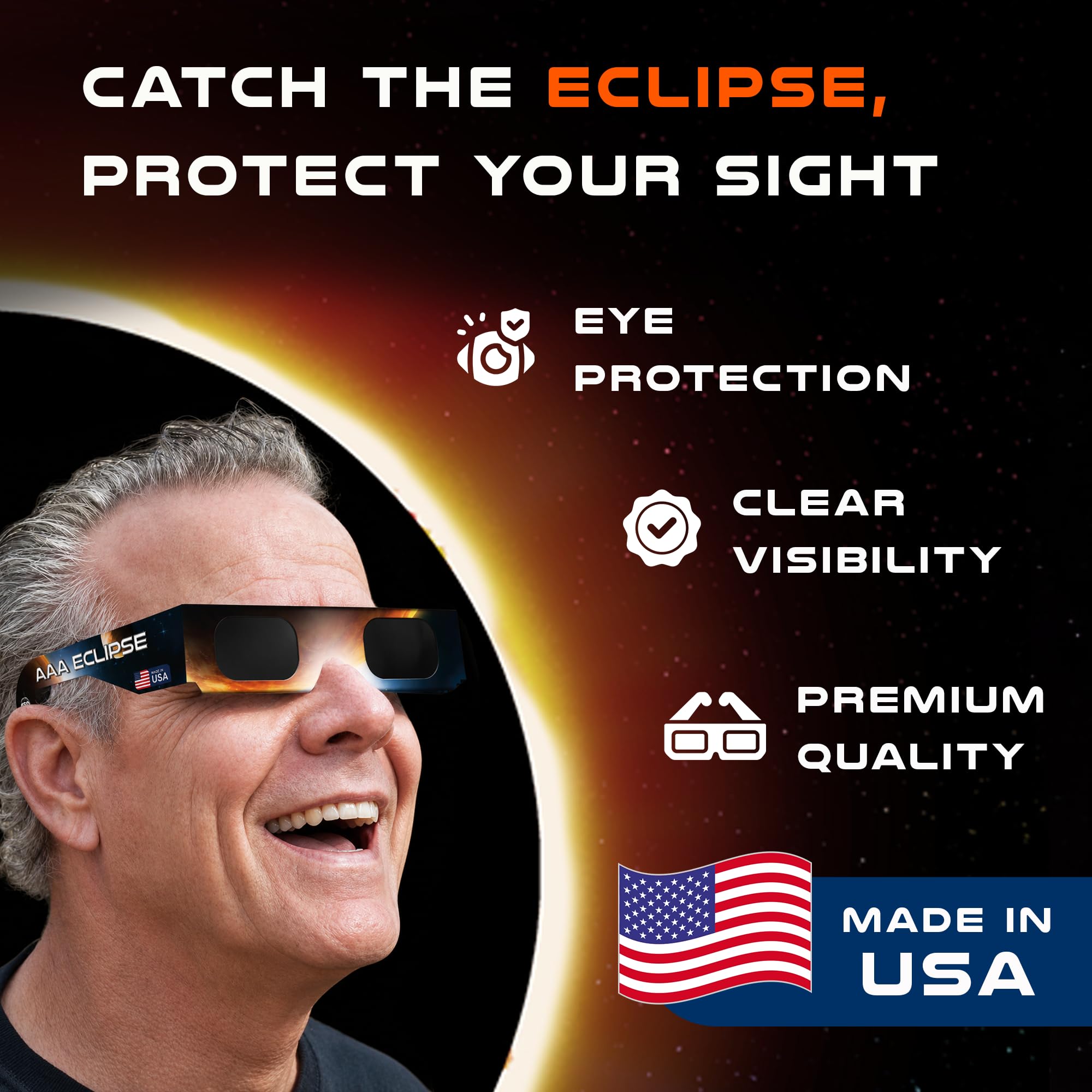 Lot de 25 Lunettes Éclipse Solaire certifiées CE ISO 12312-2 - Fabriquées aux États-Unis - Lunette éclipse solaire pour observation sécurisée - Solar Eclipse Glasses