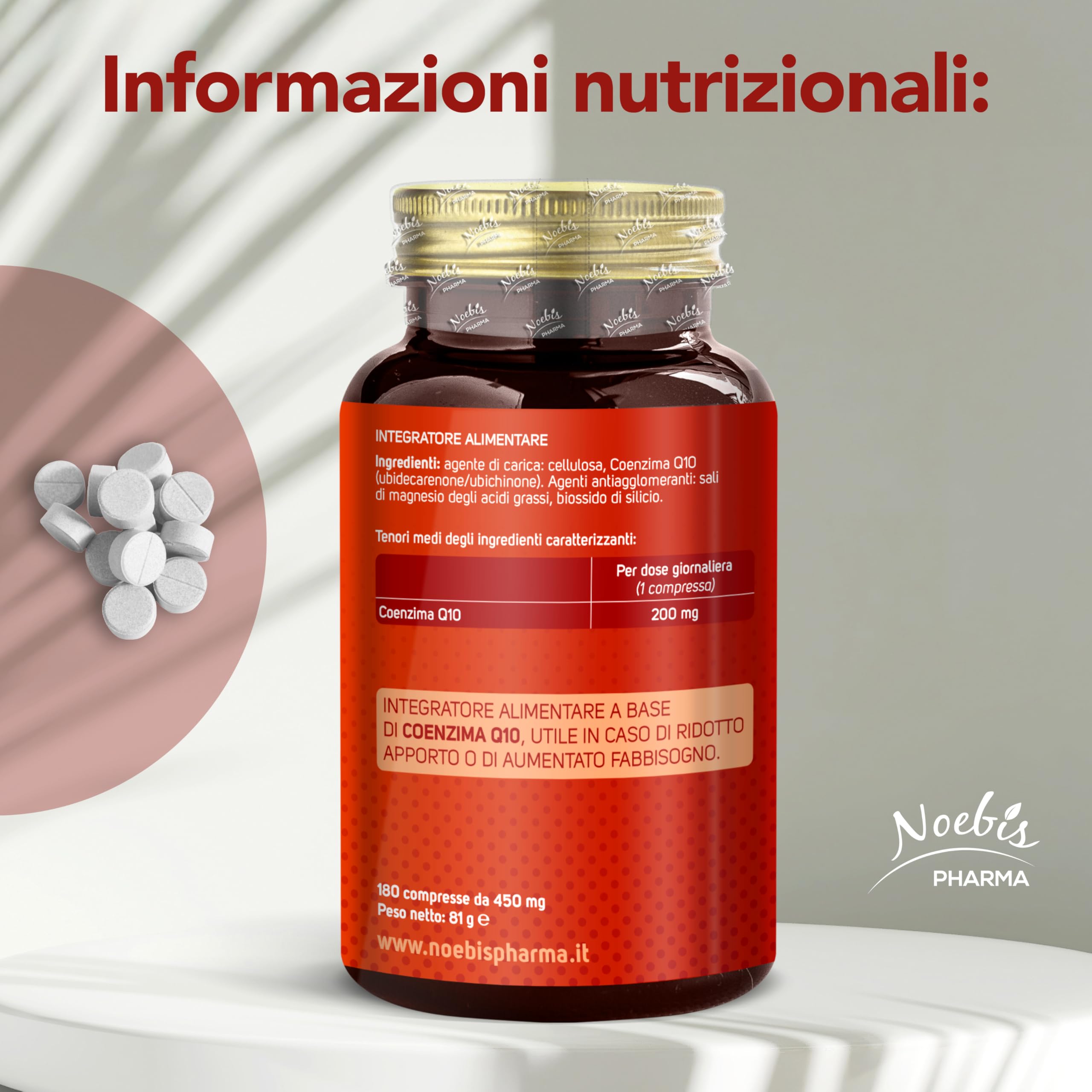 Coenzima Q10 200 mg Noebis Pharma – Alto Grado di Purezza – 180 Compresse – Integratore Q10, Vitalità ed Energia Cellulare – Supporto al Benessere – Made in Italy