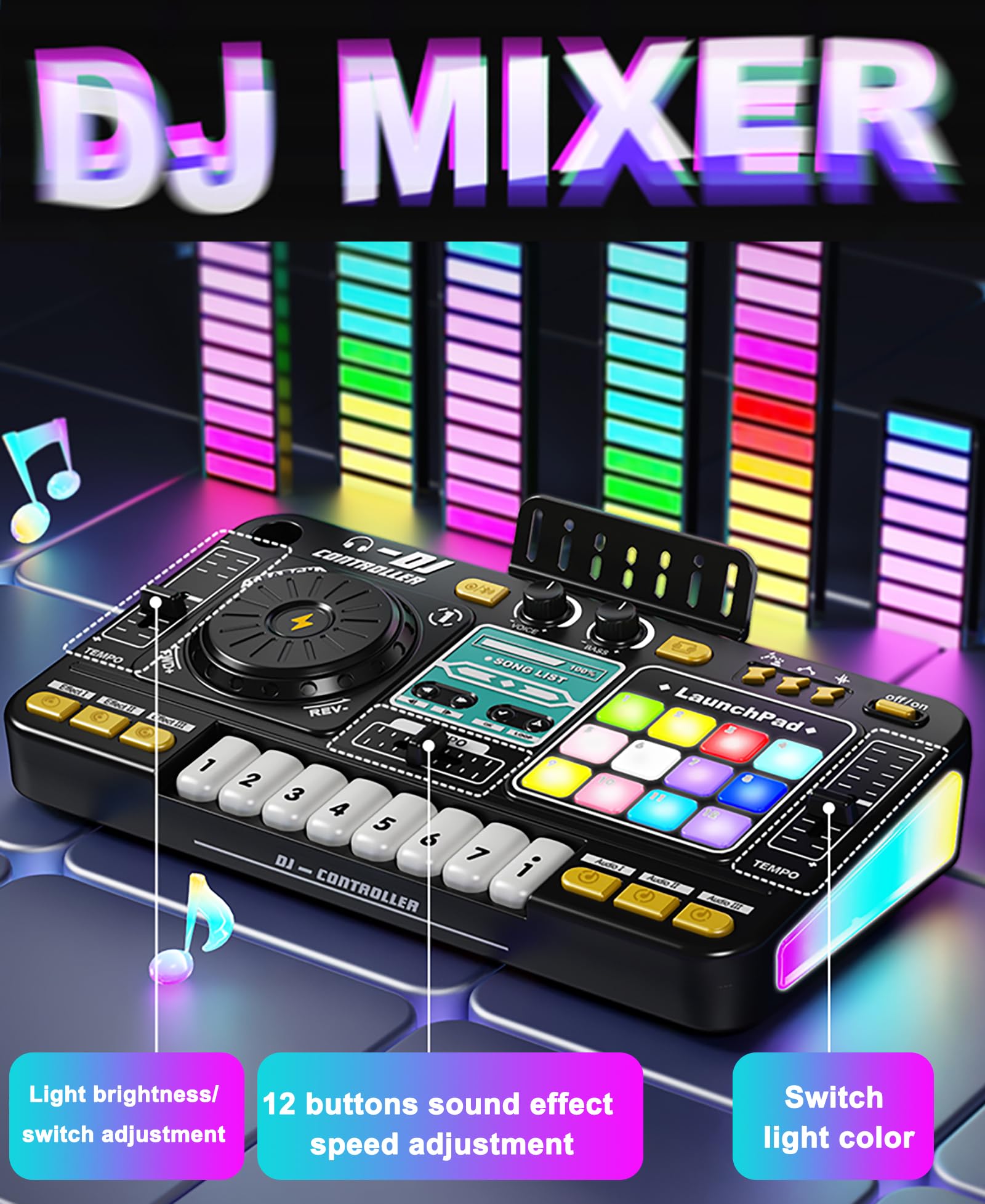 Table De Mixage DJ Enfant – Cabine DJ Avec Micro, Piano, Lumières LED, Rechargeable USB, Jouet Musical Éducatif Garçons Filles