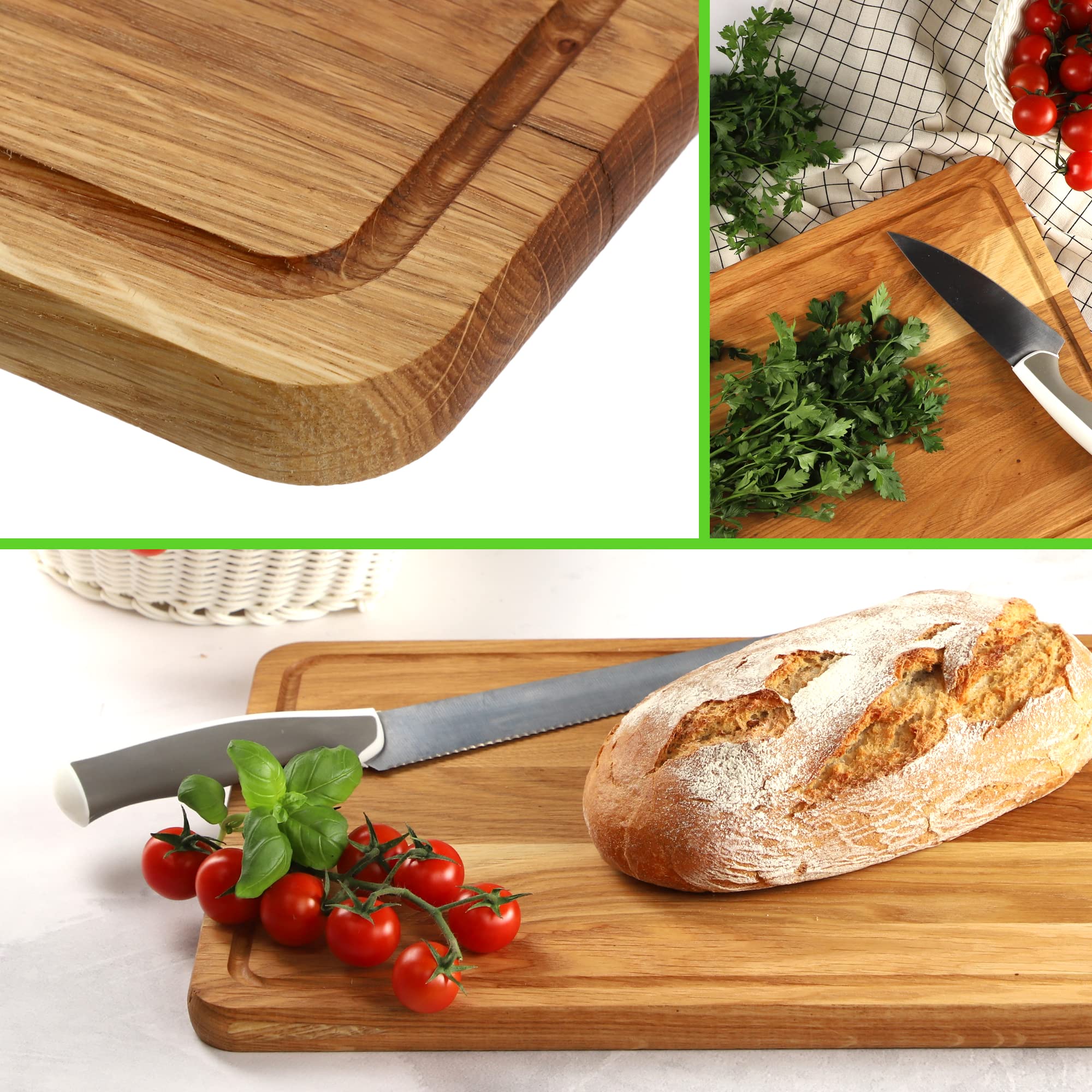 KADAX Oak Rectangular Chopping Board, 5 Different Sizes, Wooden Board with Juice Groove, Cheese Serving Board, Breakfast Board (30 x 45 cm)