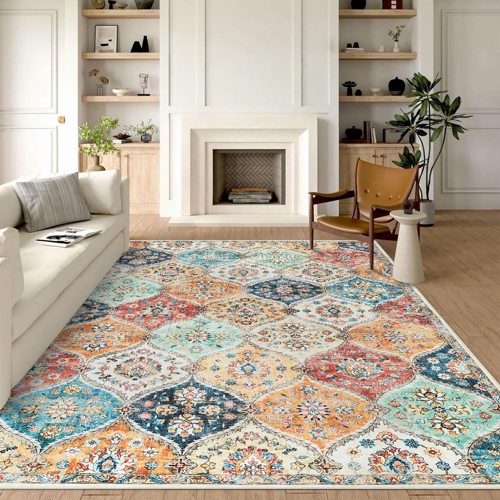 Tapis vintage résistant aux taches orange pour bureau et maison