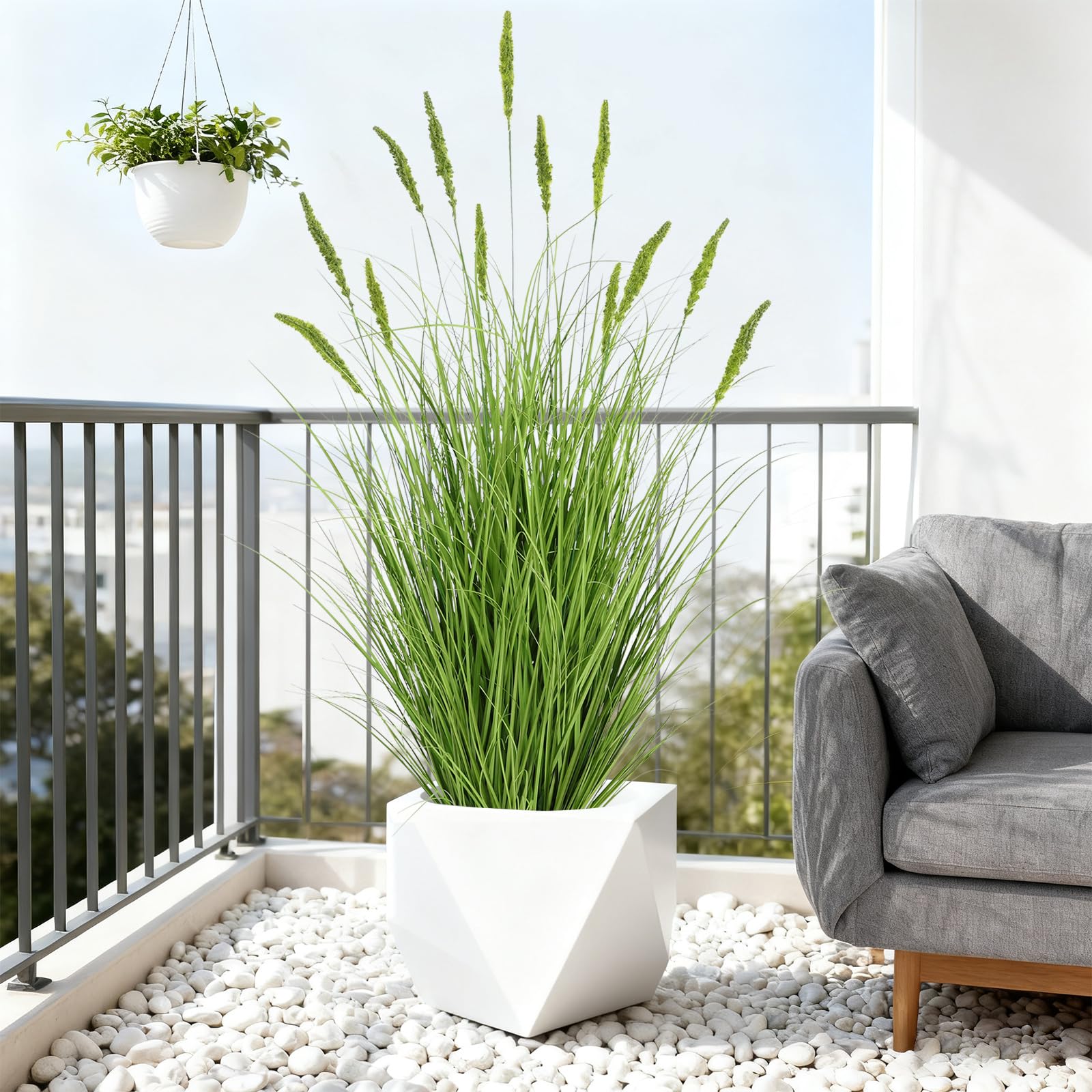 Sztuczna trawa 90 cm, ogon kota w doniczce – realistyczna sztuczna roślina do salonu i na balkon, łatwa w pielęgnacji i odporna na promieniowanie UV, czarno-zielona (150 cm)