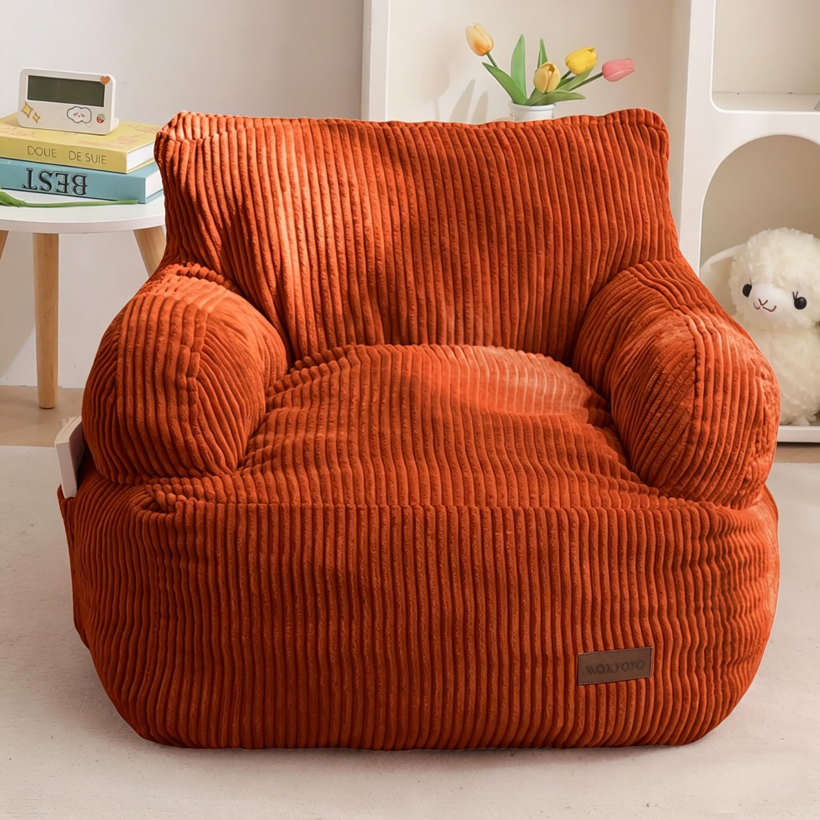 MAXYOYO Kids Bean Bag Chair, Stuffed Bean Bag Sofa, Orange, Standard