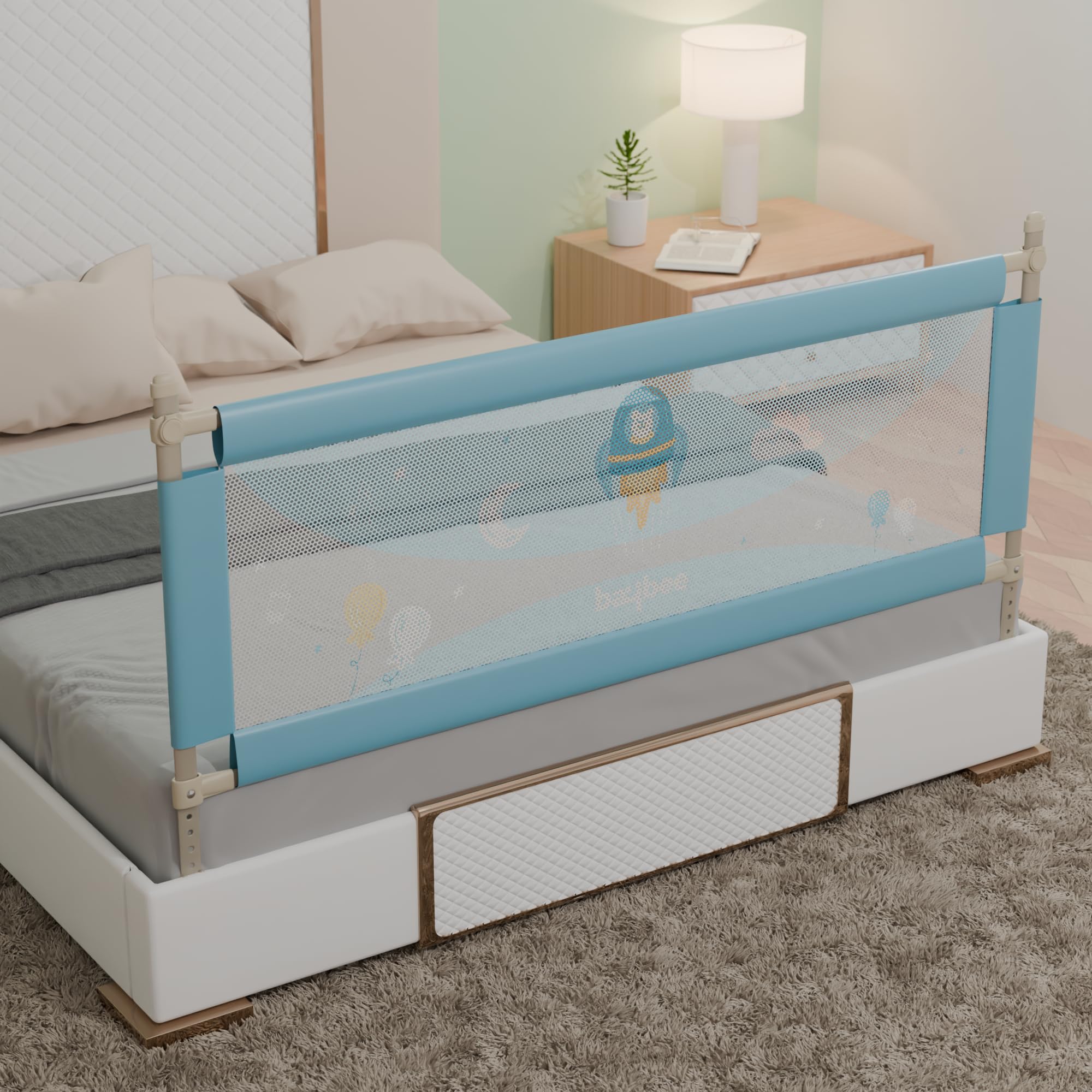BAYBEE Bed Rail Guard for Baby Safety | Bed Side Protector for Baby with 7 Level Height Adjustable & Portable Bed Railing for Babies Safety Guard for Kids (5Ft, 1 Side, Blue)-image-38