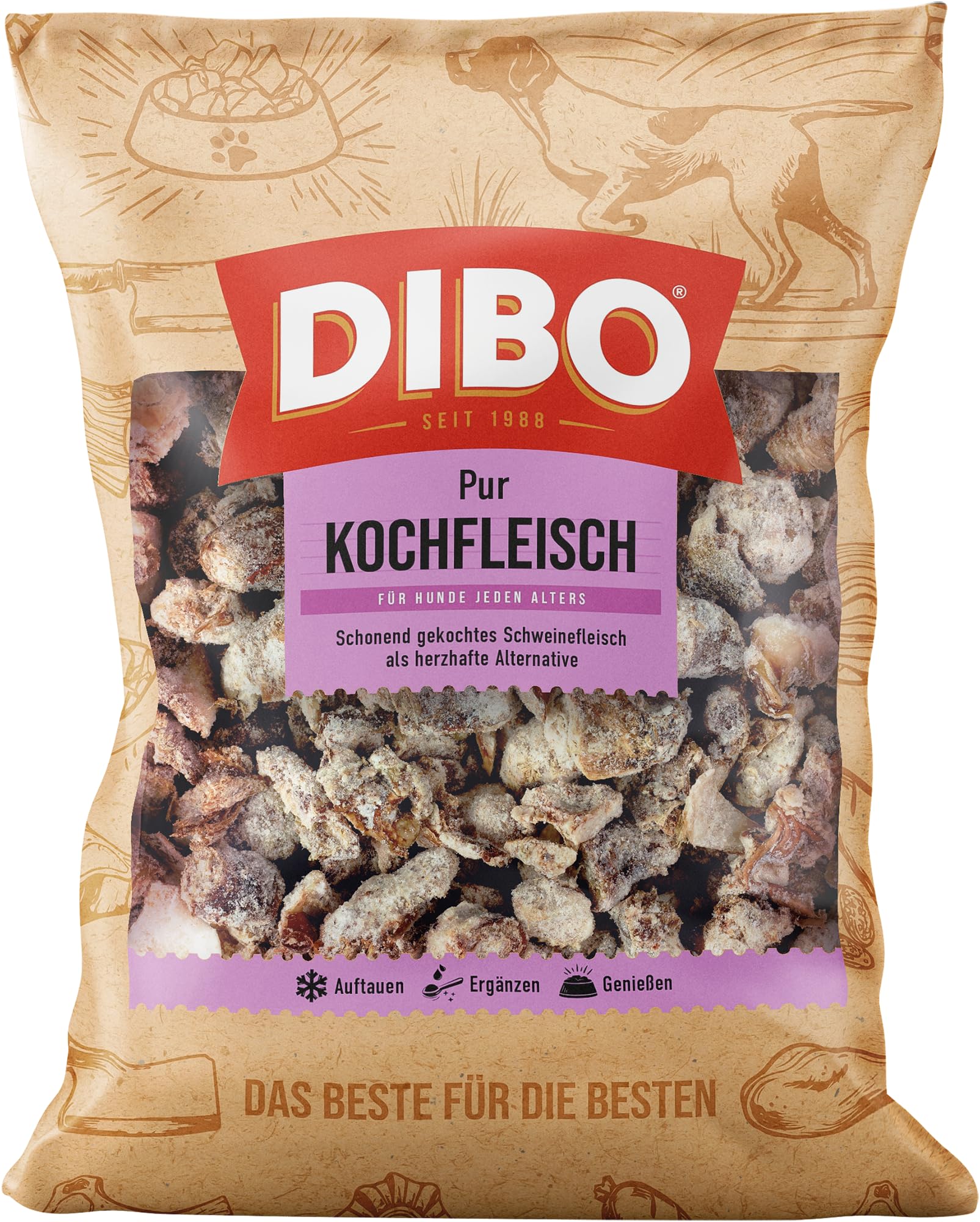 DIBO Kochfleisch, 3 x 2.000g-Beutel, Tiefkühlfutter, gesunde, natürliche Ernährung für Hunde, Hundefutter, Barf, B.A.R.F.