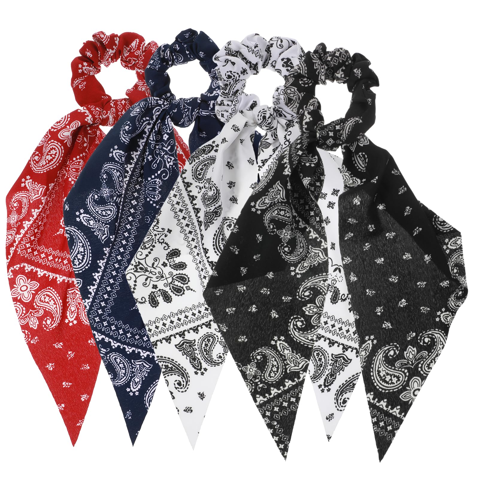 Ouligay 4 PCS Vintage Bow Scrunchies Elastic Hair Scrunchies and Ribbons Knotted Bow Hair Ties Elegant Fabric Hair Ribbons Ponytail Holders for Women and Girls Multicolored