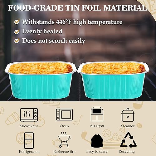 Miniatura 4 de BAKINGPAK Sartenes de aluminio con tapas, 50 moldes individuales de 5 onzas, moldes desechables de papel de aluminio para hornear, mini recipientes