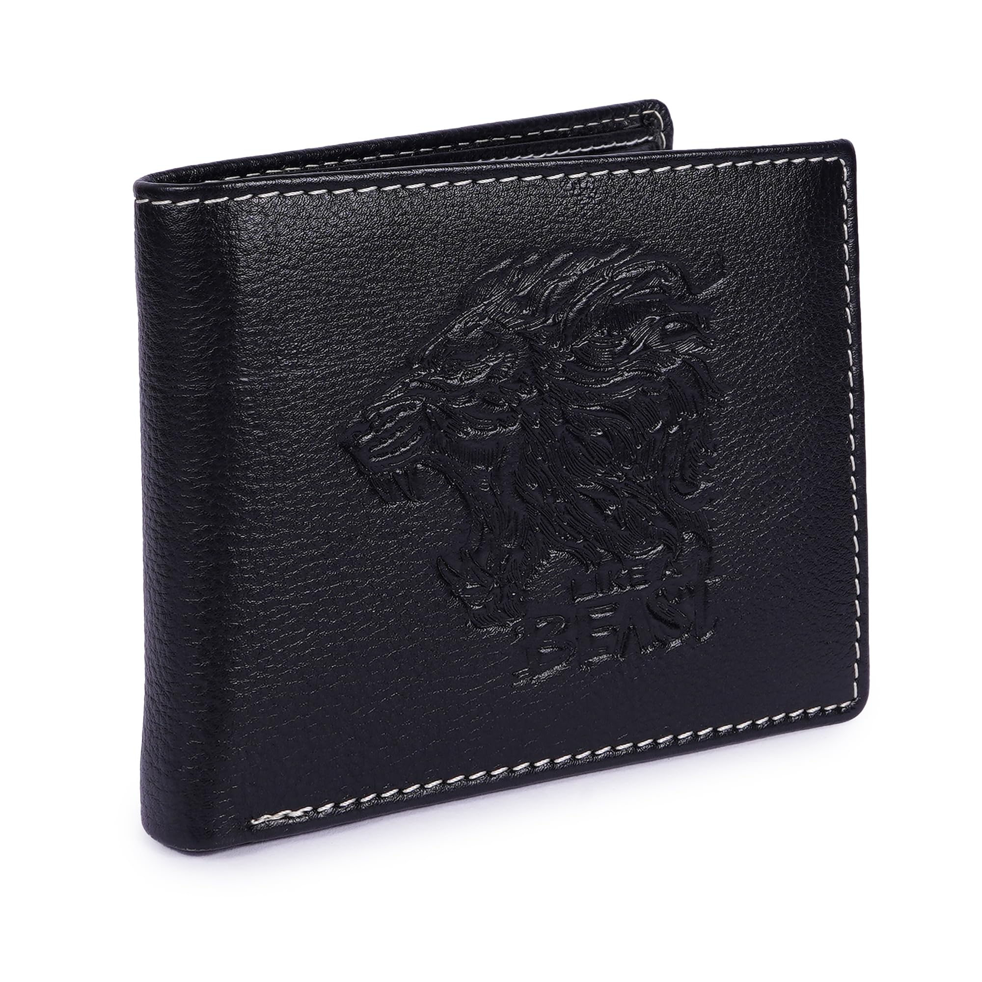 Men Casual Black Genuine Leather RFID Wallet (7 Card Slots) - Lion Face Embossed Walle t for Men - Leather Wallet Purse for Me n (Black)-image-10