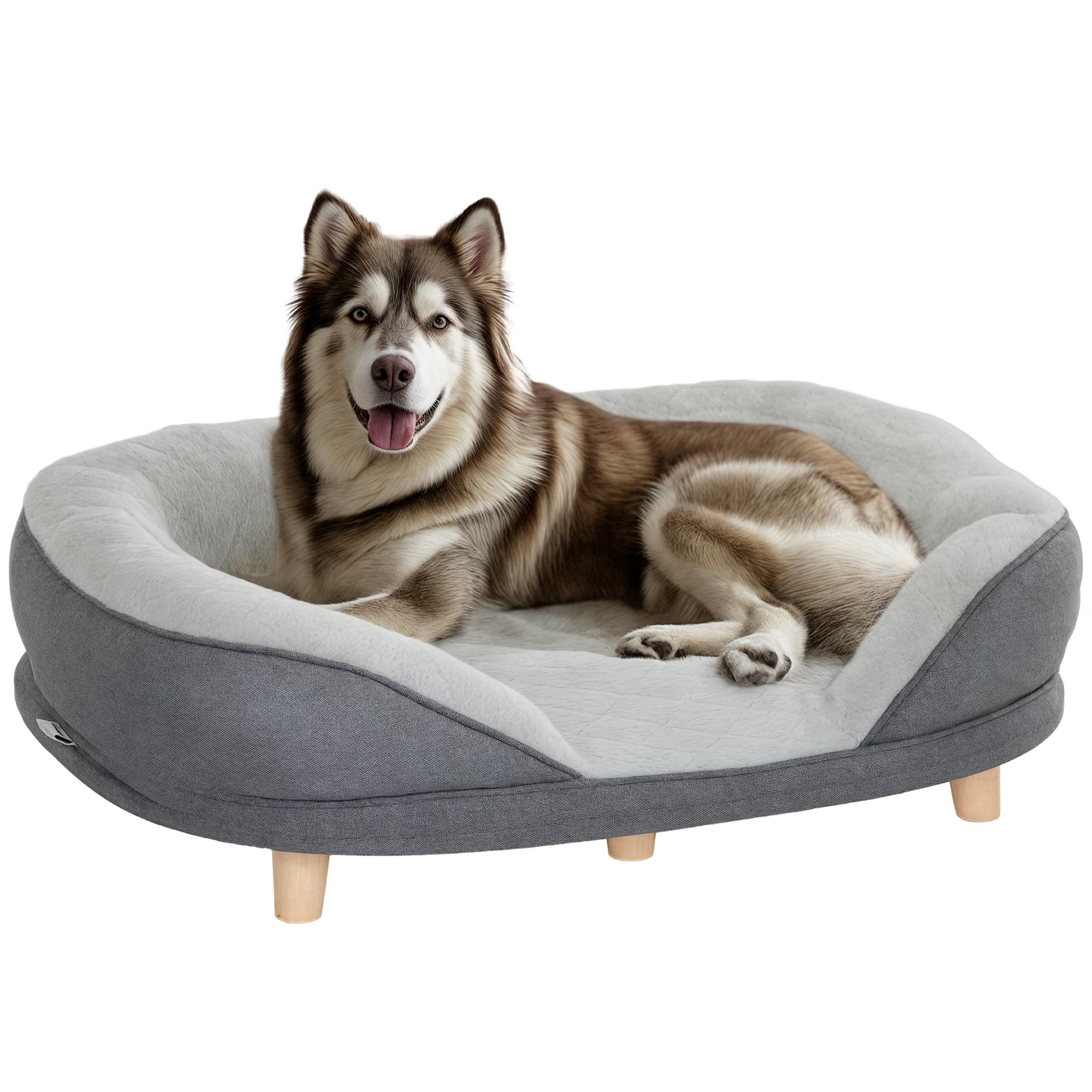 PawHut canapé pour chien Canapé pour chien, housse lavable, canapé pour animaux de compagnie avec dossier et pieds en bois, canapé pour chat, pour chiens de taille moyenne de moins de 25 kg, gris