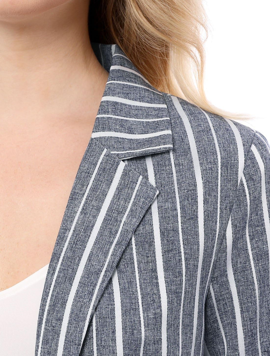 Allegra K Women's Striped Open Front Work Office 3/4 Sleeves Casual Notched Lapel Blazer - Image 7