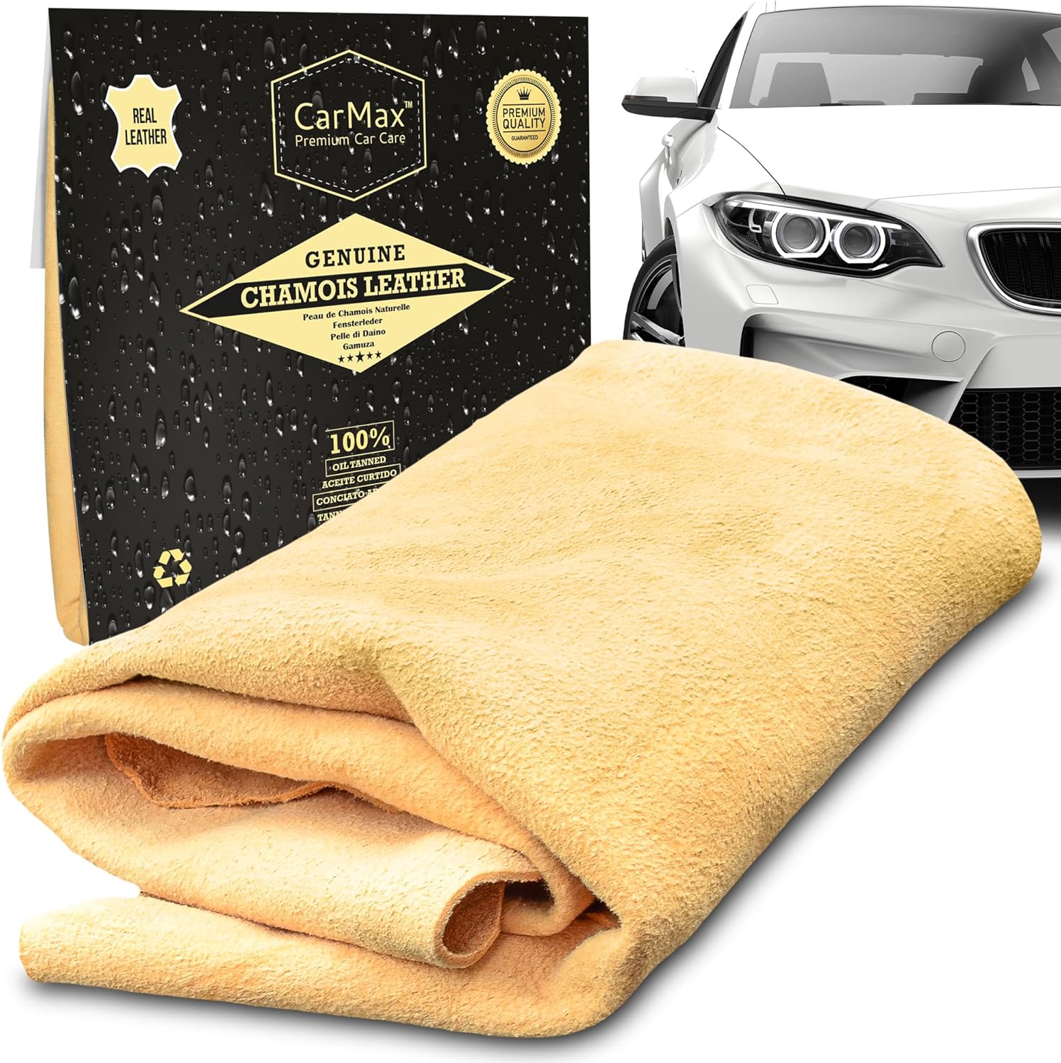 CarMax – Medium Drying Car Suede, Natural Leather Car Towel, Car Drying Towel, Professional and Amateur Balletas, Eco-Friendly,