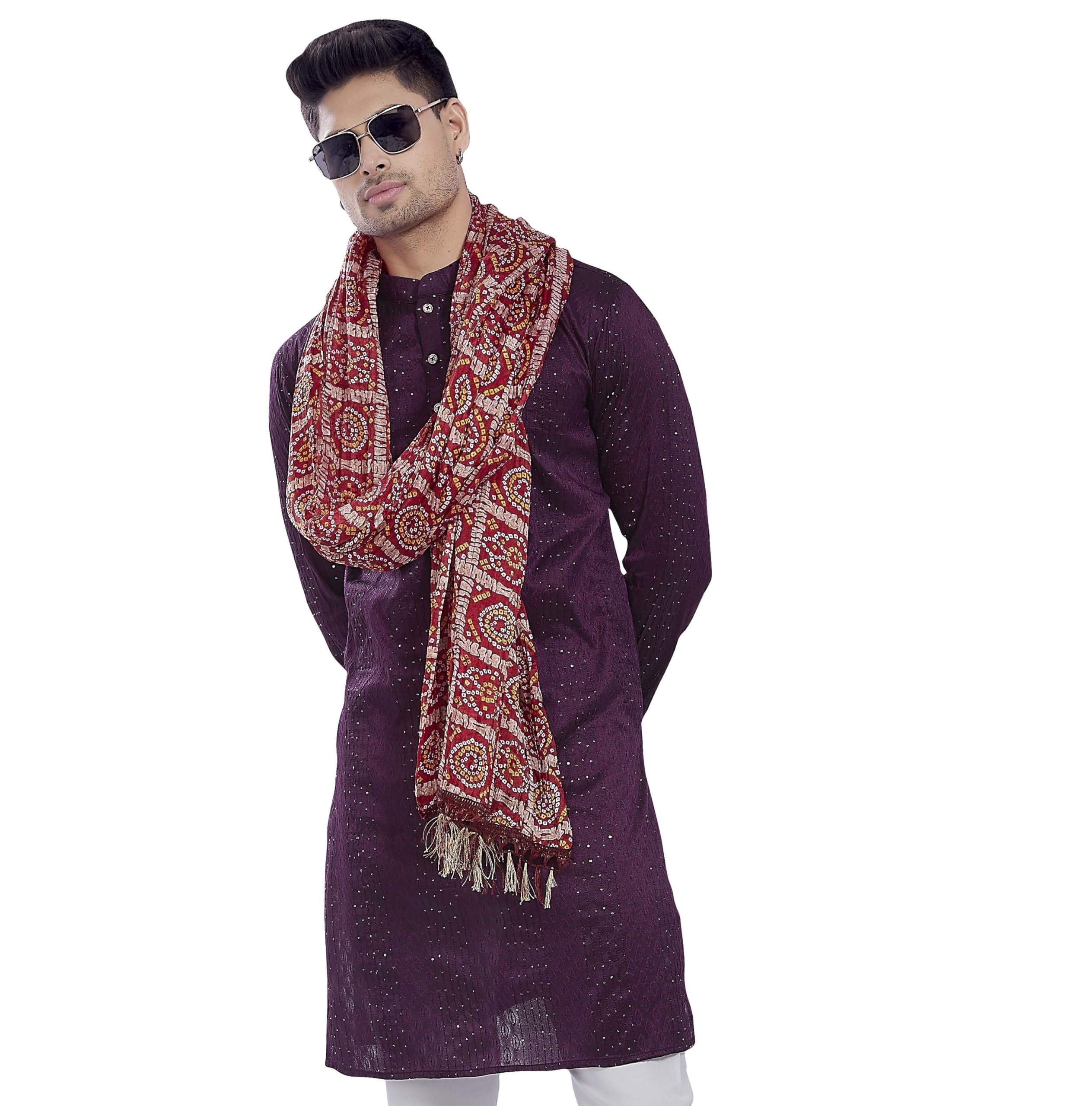 Divisive Men's Printed Art Silk Bandhani Dupatta/Stole(Ddp3_Maroon)