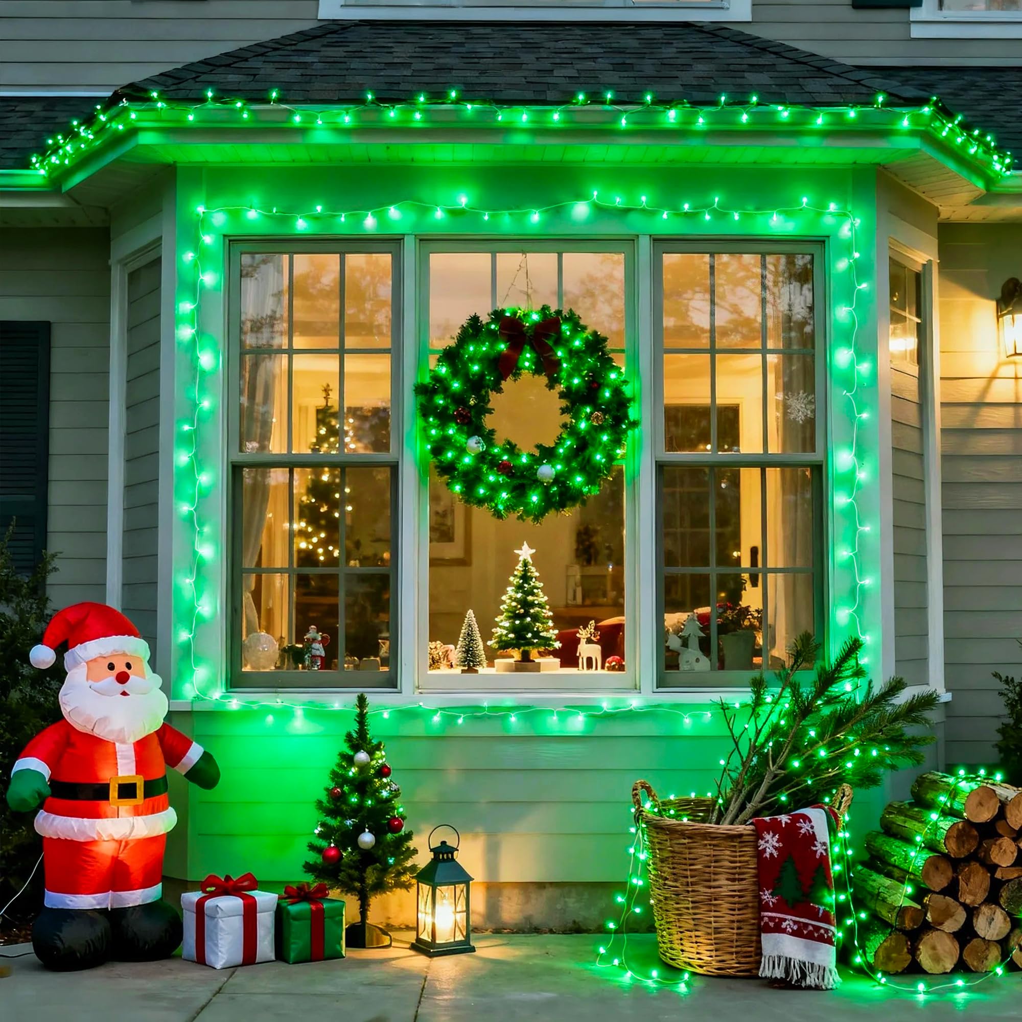 JMEXSUSS 100 Luces LED Verdes de 33 pies, 8 Modos, Luces de Navidad Verdes, Alambre Transparente, Luces Verdes enchufables para Interiores y Exteriores, Impermeables para Decoraciones del día de San