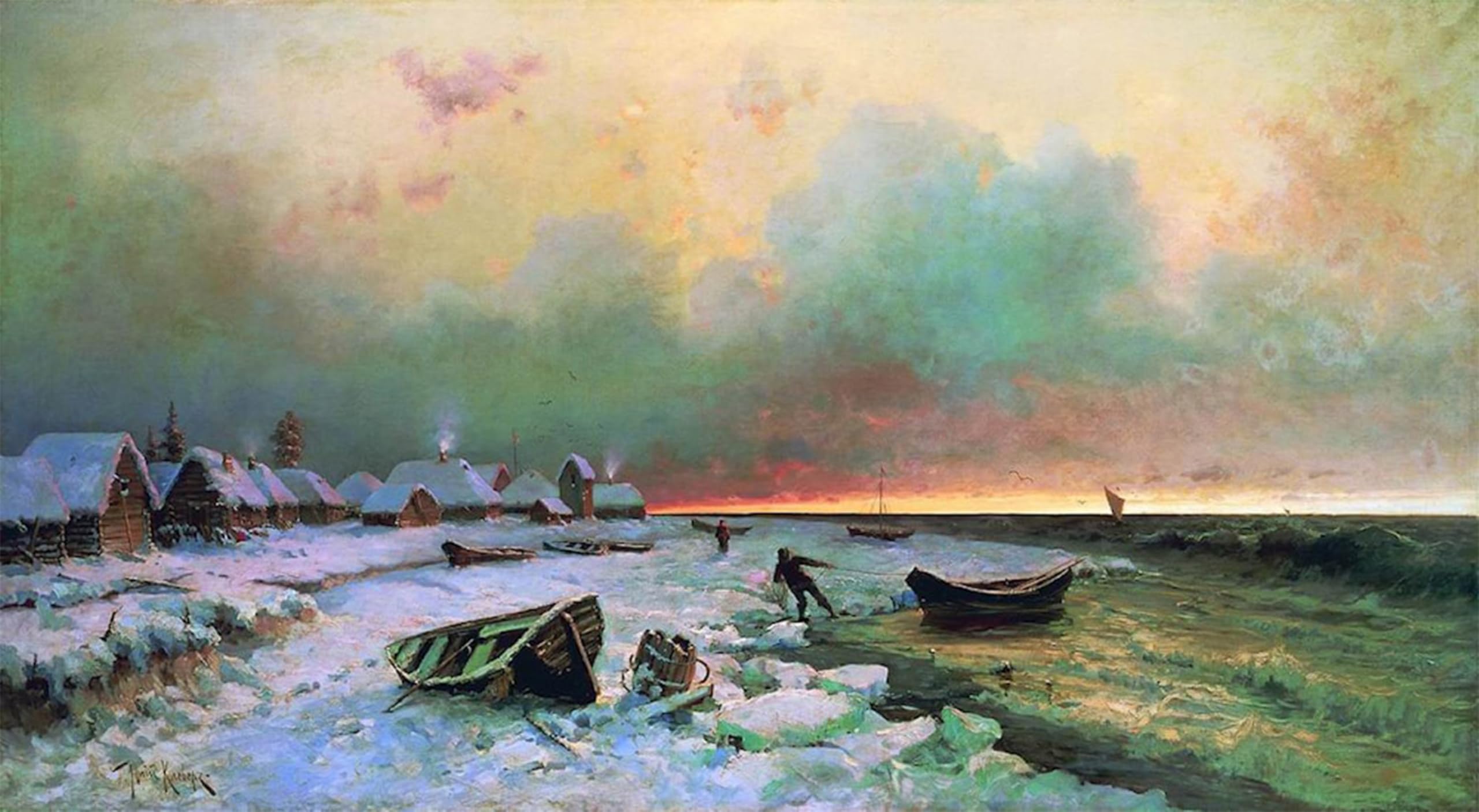 Artxlxxbn No Frame Famous Painting Canvas Artwork Graffiti Print Village On Nargen Island By Julius Sergius Klever Portrait Canvas Image For Home Decor 60X90cm