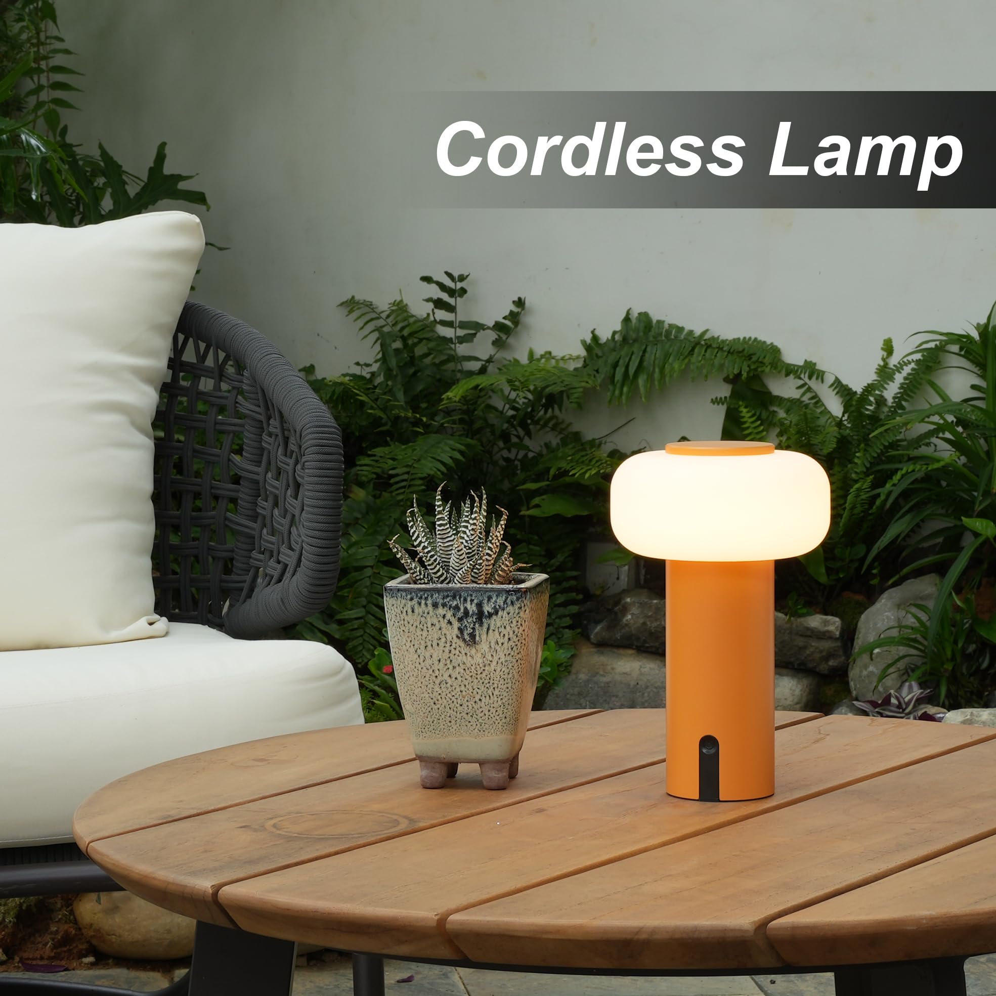 WEILAILUX Small Cordless Table Lamp Rechargeable, Portable Battery Operated Lamp with USB Charging, Touch Dimmable Night Light for Bedroom/Patio/Dinning/Outdoor/Camping (Orange)