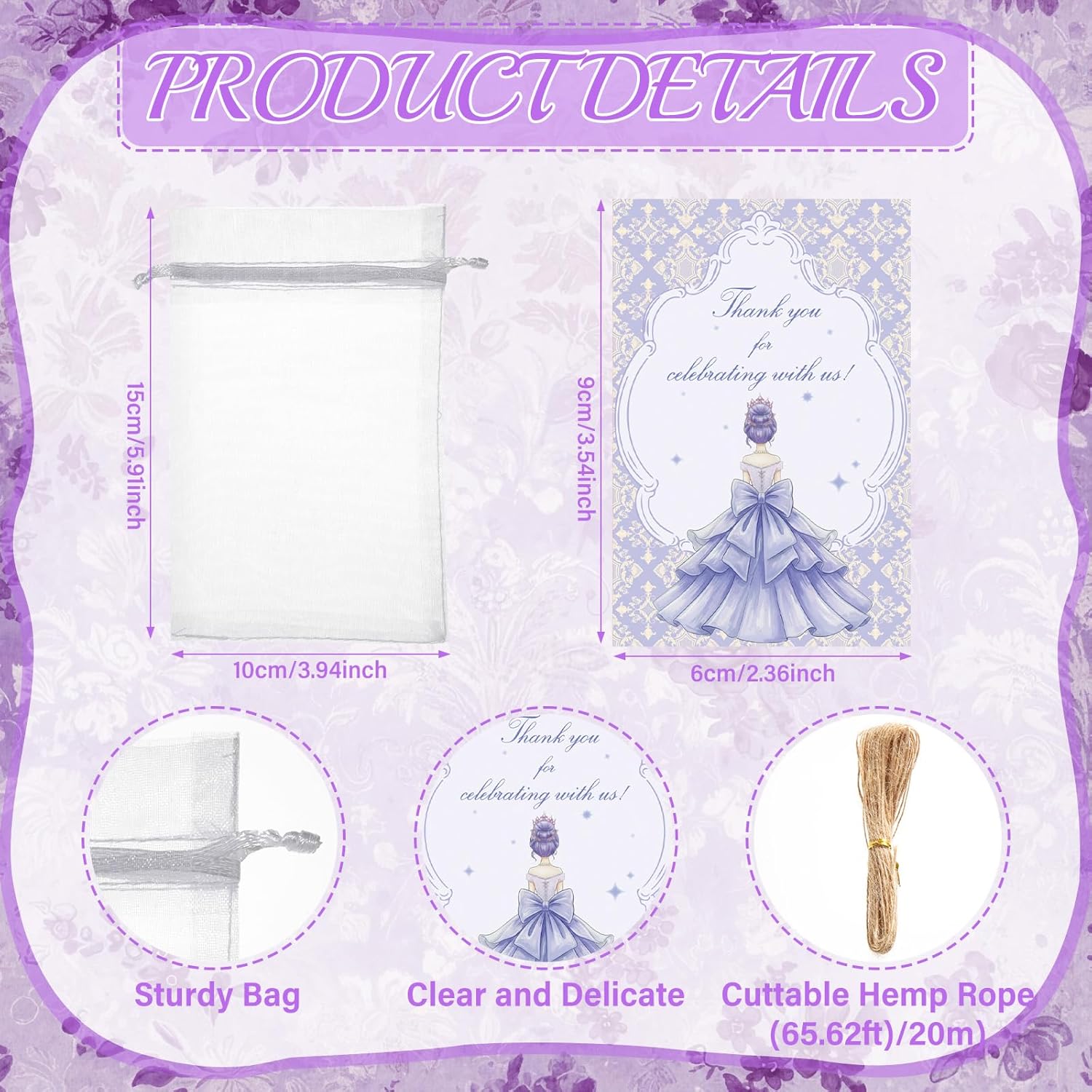 50 Sets Quinceanera Party Favors Bulk for Guests 2.2oz Acrylic Clear Shot Glasses Thank You Cards with Organza Bags Anos Sweet 15 Birthday Party Favors(Purple)
