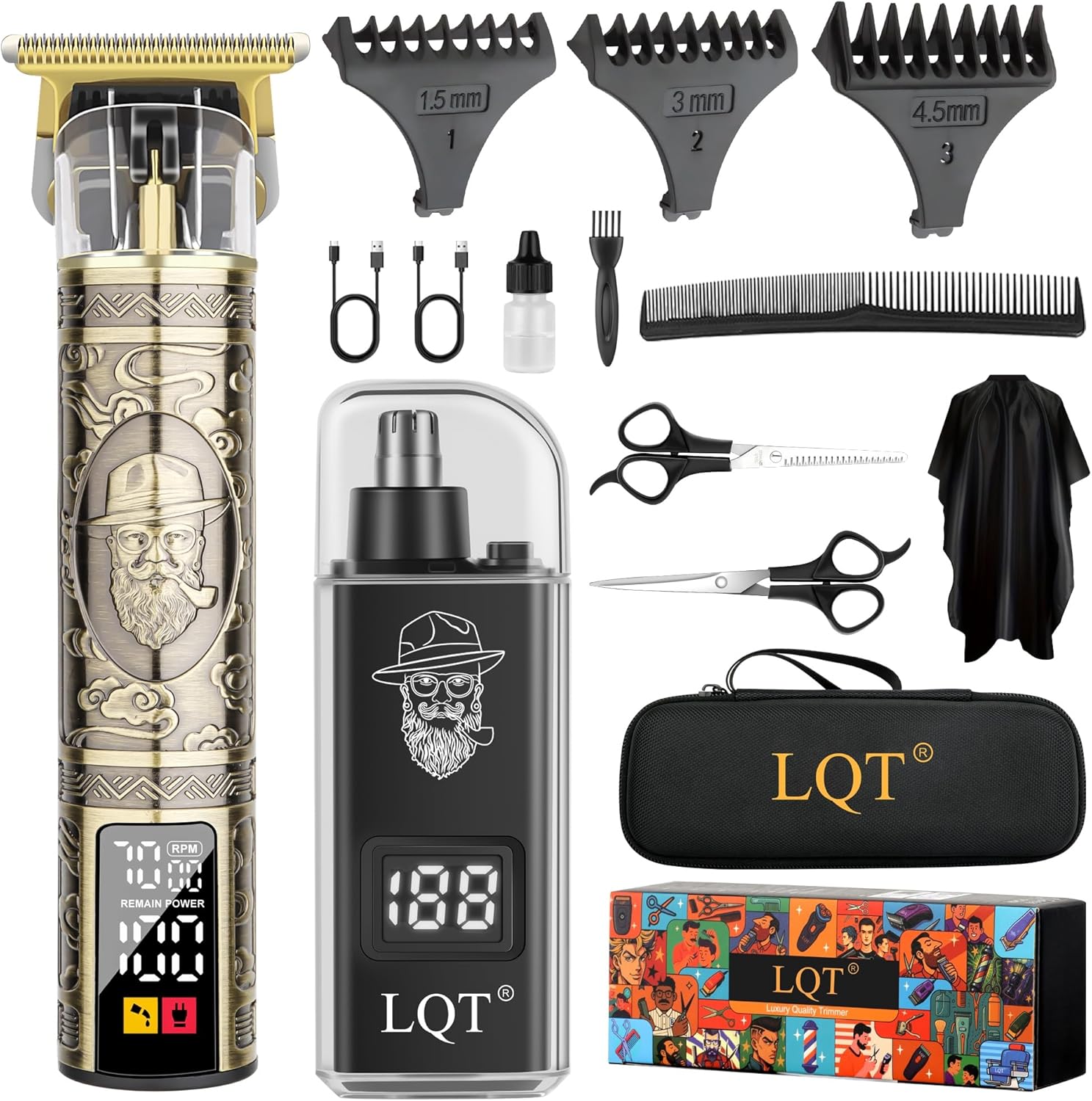 Hair Clippers for Men 2 in 1 Beard and Mustache Trimmer for Men T Liners Trimmers Electric Cordless Nose and Ear Hair Trimmer Grooming Kit with Bag, to Son Husband Father Men's Gifts