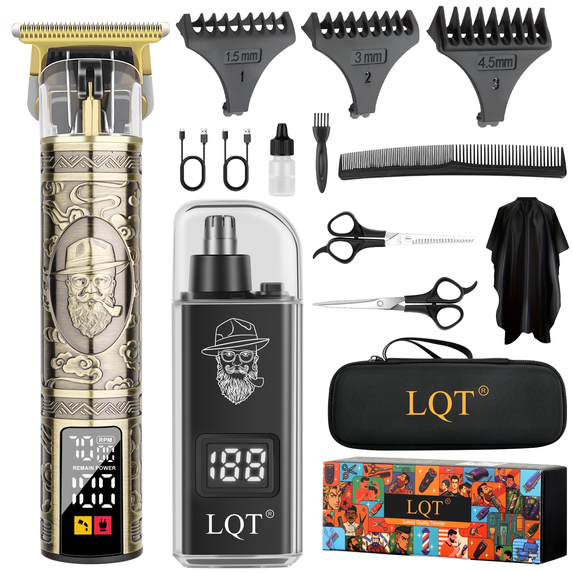 Hair Clippers for Men 2 in 1 Beard and Mustache Trimmer for Men T Liners Trimmers Electric Cordless Nose and Ear Hair Trimmer Grooming Kit with Bag, to Son Husband Father Men's Gifts