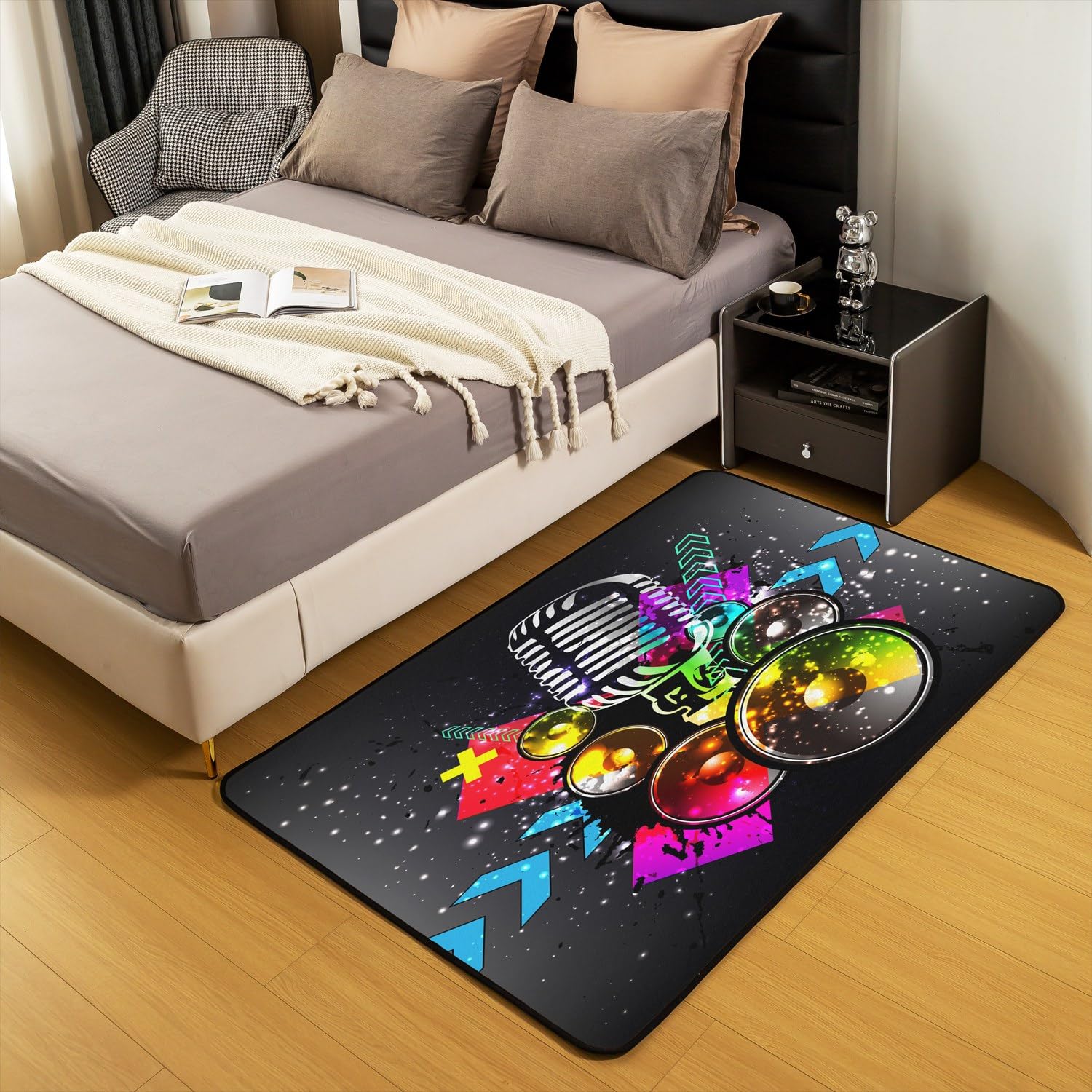 Set di tappeti decorativi con microfono, stile retrò, con musica, 150 x 200 cm, per bambini, ragazzi, ragazze, cantante, decorazione per soggiorno, camera da letto, in microfibra, tappetino musicale