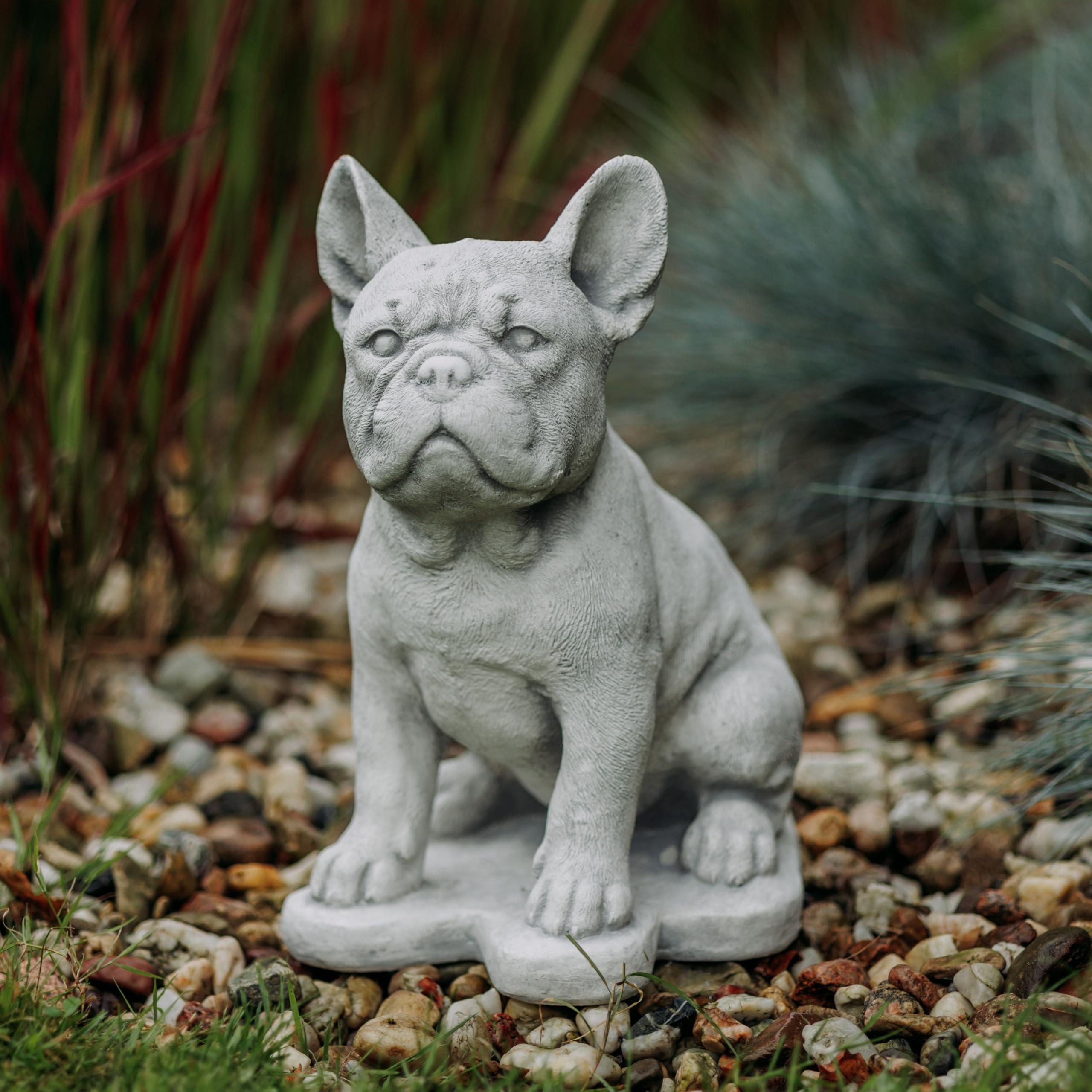 gartendekoparadies.de Cane Bulldog francese, statuetta in pietra, altezza 31 cm, 9 kg, grigio, antigelo in pietra grès per esterni