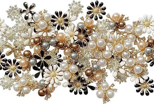 80 botones de diamantes de imitación de flores, botones de perlas de imitación, parte trasera plana para hacer joyas, boda, fiesta, decoración del