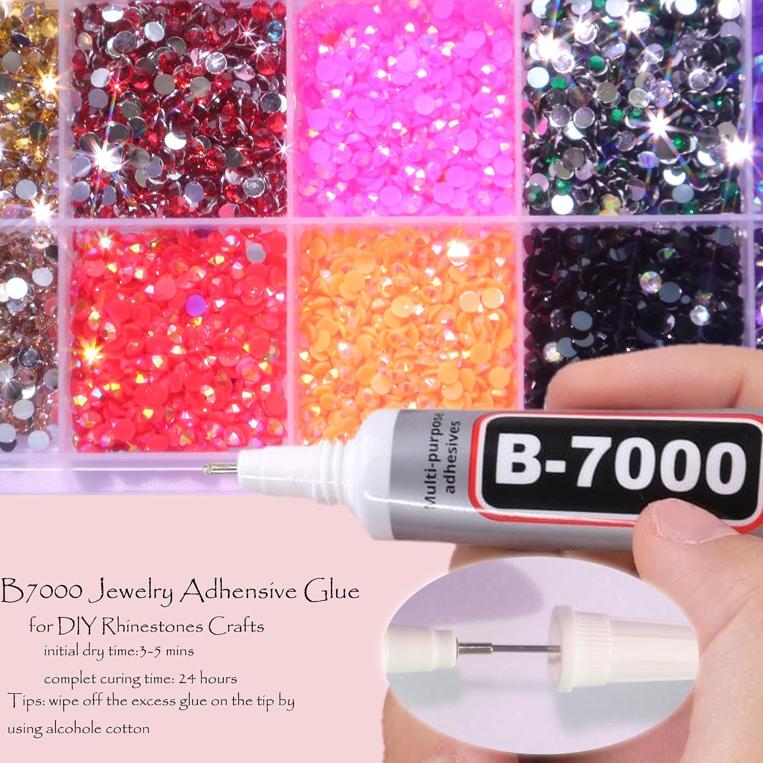 Bedazzle Kit with Rhinestones for Crafting, 28 Colors, 36000 Pieces, 3mm Flat Back Resin Gems, Bling Rhinestone Kits with B7000 Glue, Tweezers and Wax Pen for DIY Diamond Art, Phone, Clothing, Nail