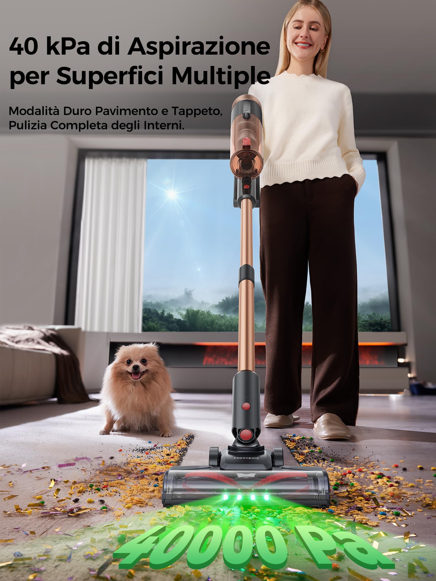 Proscenic P11 Ultra Aspirapolvere senza Fili Potente 40KPA/40Min/450W, Scopa Elettrica senza Fili con Spazzola Anti-Groviglio, Display LED, Batteria Rimovibile, per Pavimenti/Tappeti/Peli