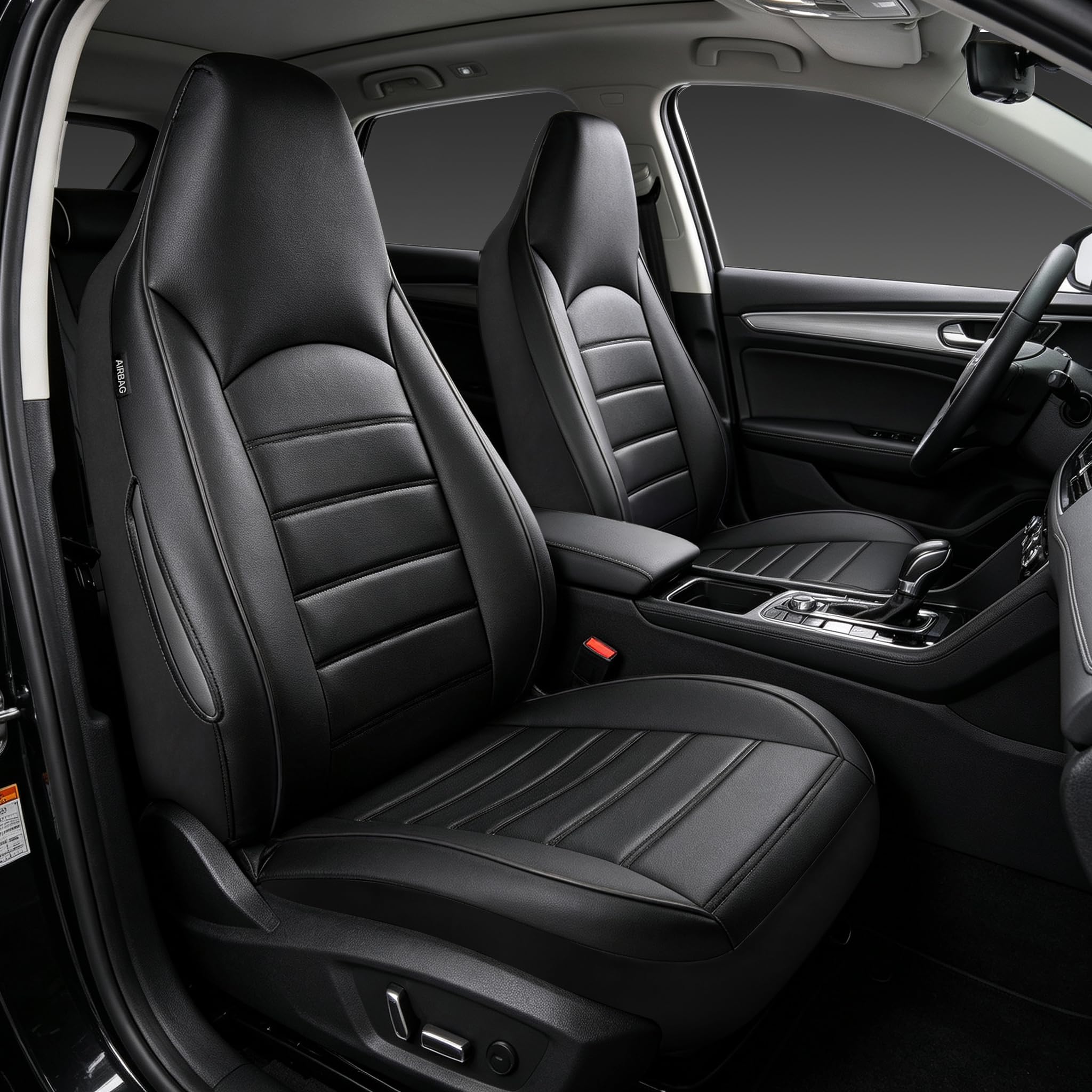 AUTOYOUTH Lot de 2 housses de siège avant universelles en cuir PU imperméable - Noir - Compatible avec airbag - Pour SUV, camionnette, berline
