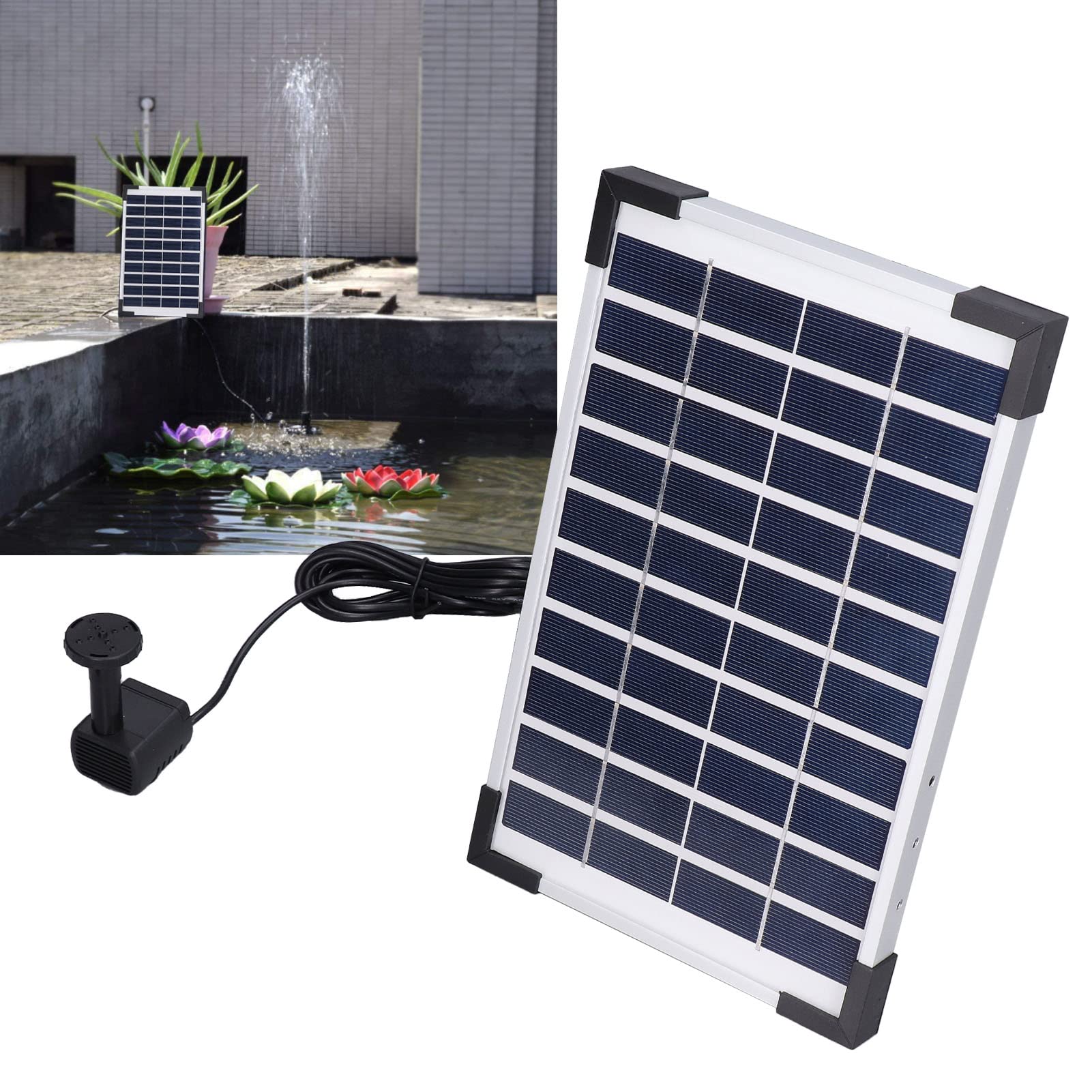 Kit Fontana Solare 10V 5W Pompa Efficiente per Fontana Solare per Giardini Piscine Acquari 27,5x17,5 Cm