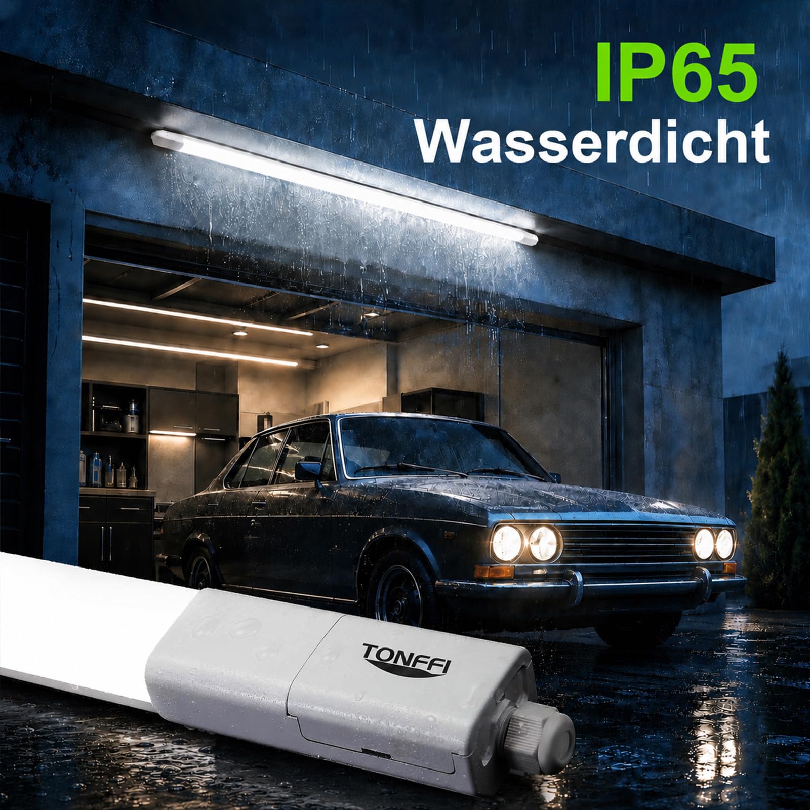 TONFFI LED Feuchtraumleuchte 150cm, 60W 7000LM IP65 Feuchtraumlampe, 6000K Kaltweiß Röhre Deckenleuchte, Wannenleuchte Verbindbare für Garage Werkstatt Keller Bad Büro Feuchtraum